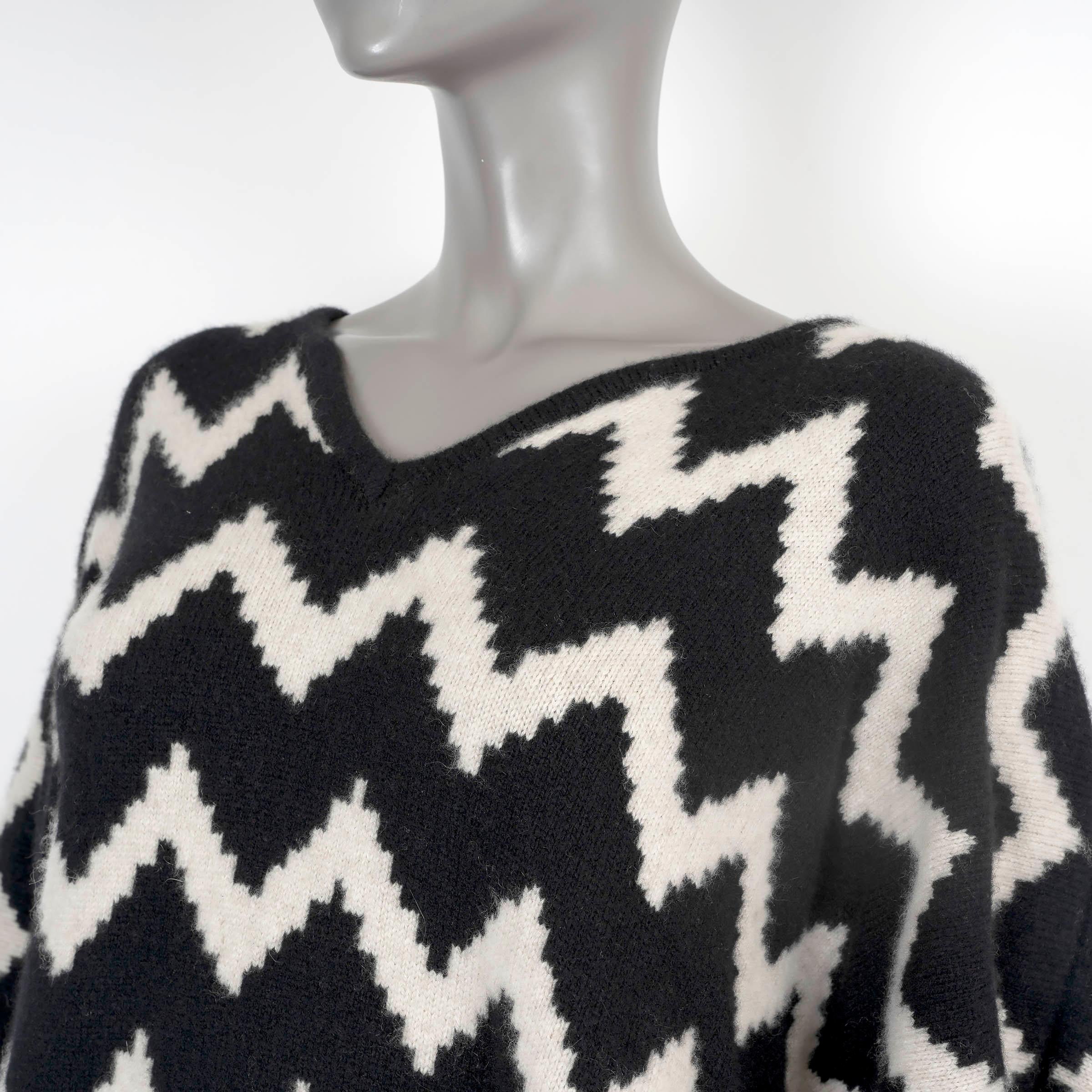 THE ELDER STATESMAN black & cream cashmere ZIGGY KNIT PONCHO Jacket M/L 1