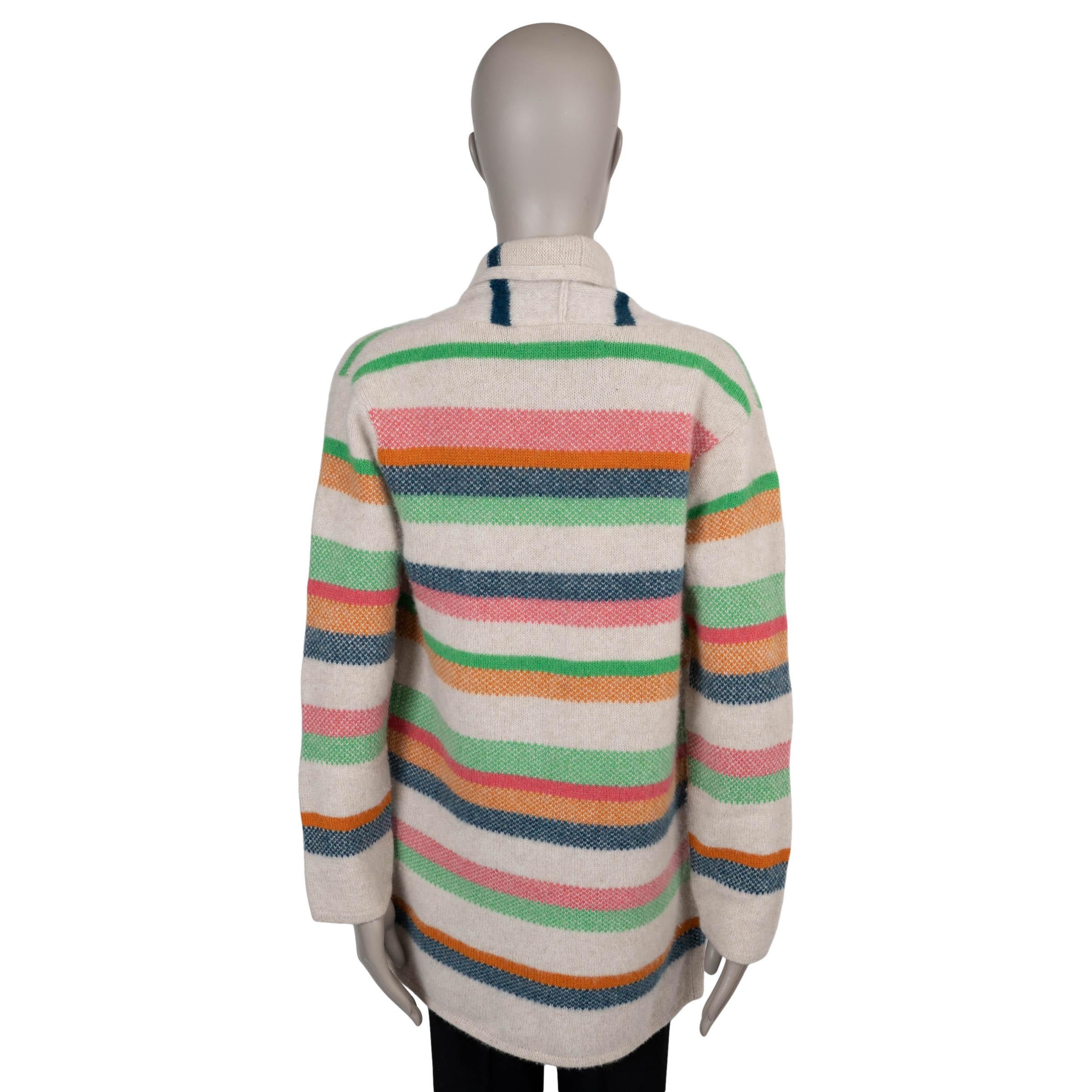 Marron THE ELDER STATESMAN crème et cachemire PACE STRIPE Cardigan Pull S en vente