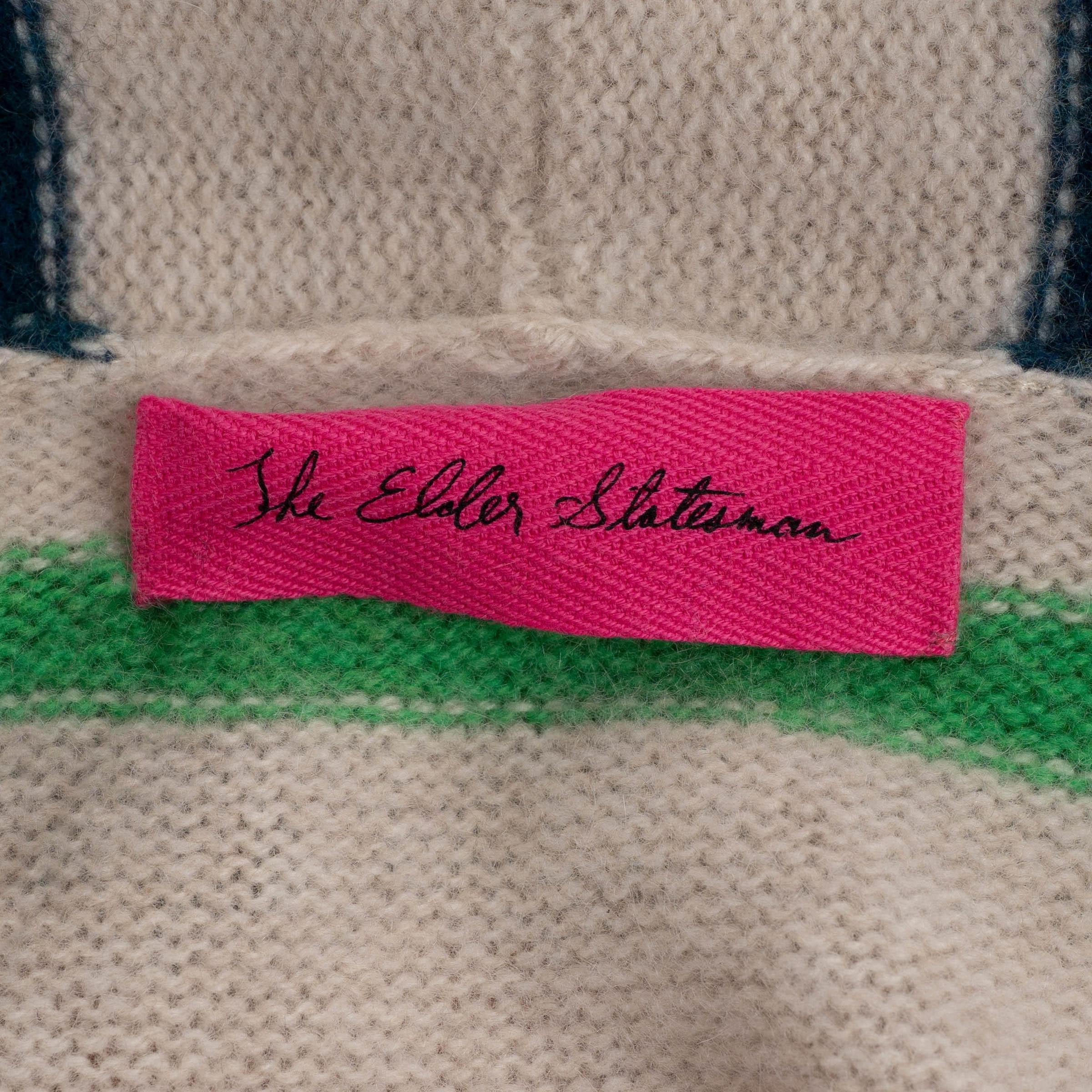 THE ELDER STATESMAN crème et cachemire PACE STRIPE Cardigan Pull S en vente 1