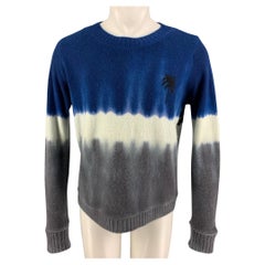 THE ELDER STATESMAN Size S Blue Gray Intarsia Tie Dye Palm Tree Cashmere Sweater