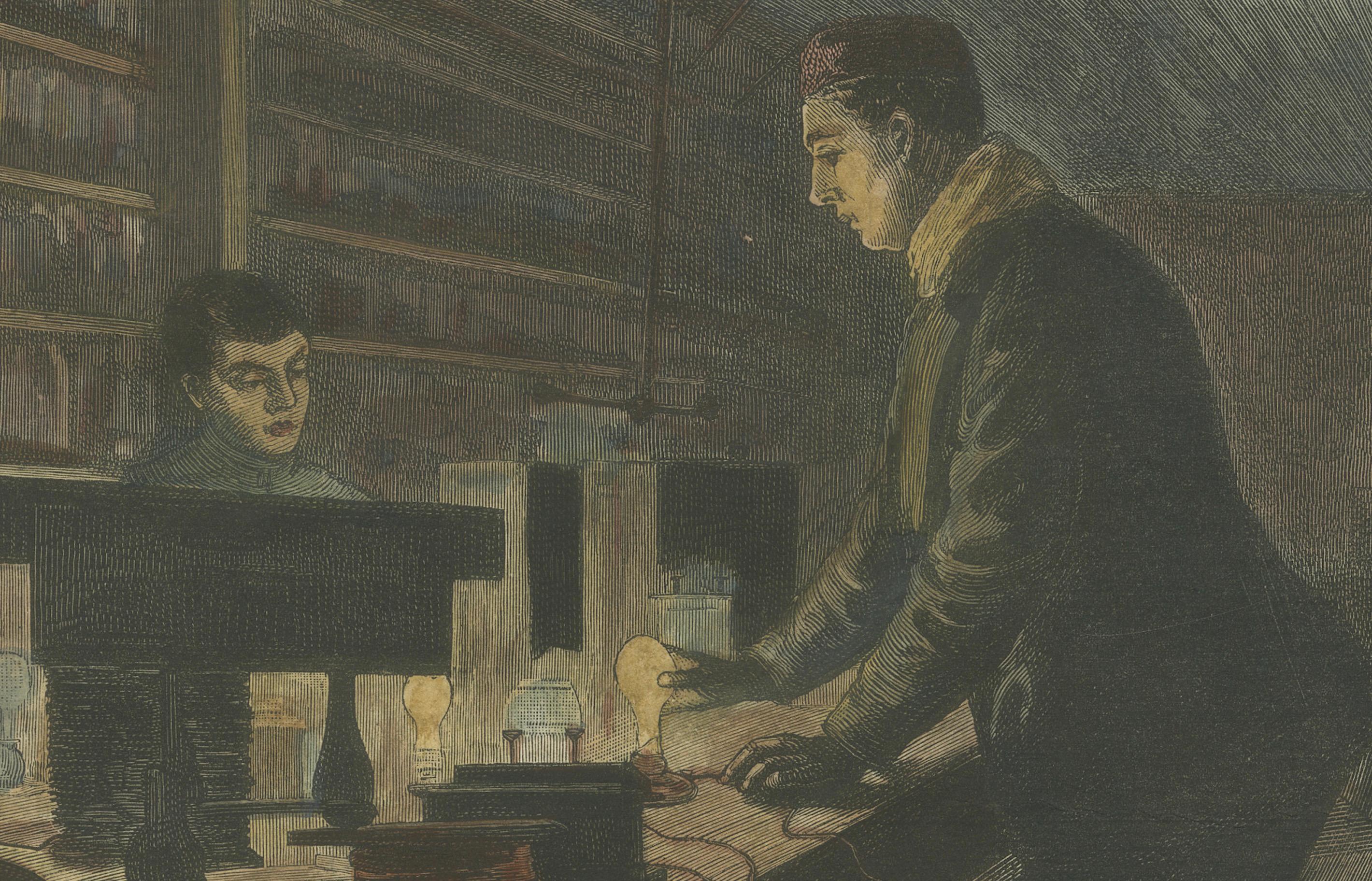 La luz eléctrica - El Sr. Edison en su laboratorio, 1880 Fines del siglo XIX en venta