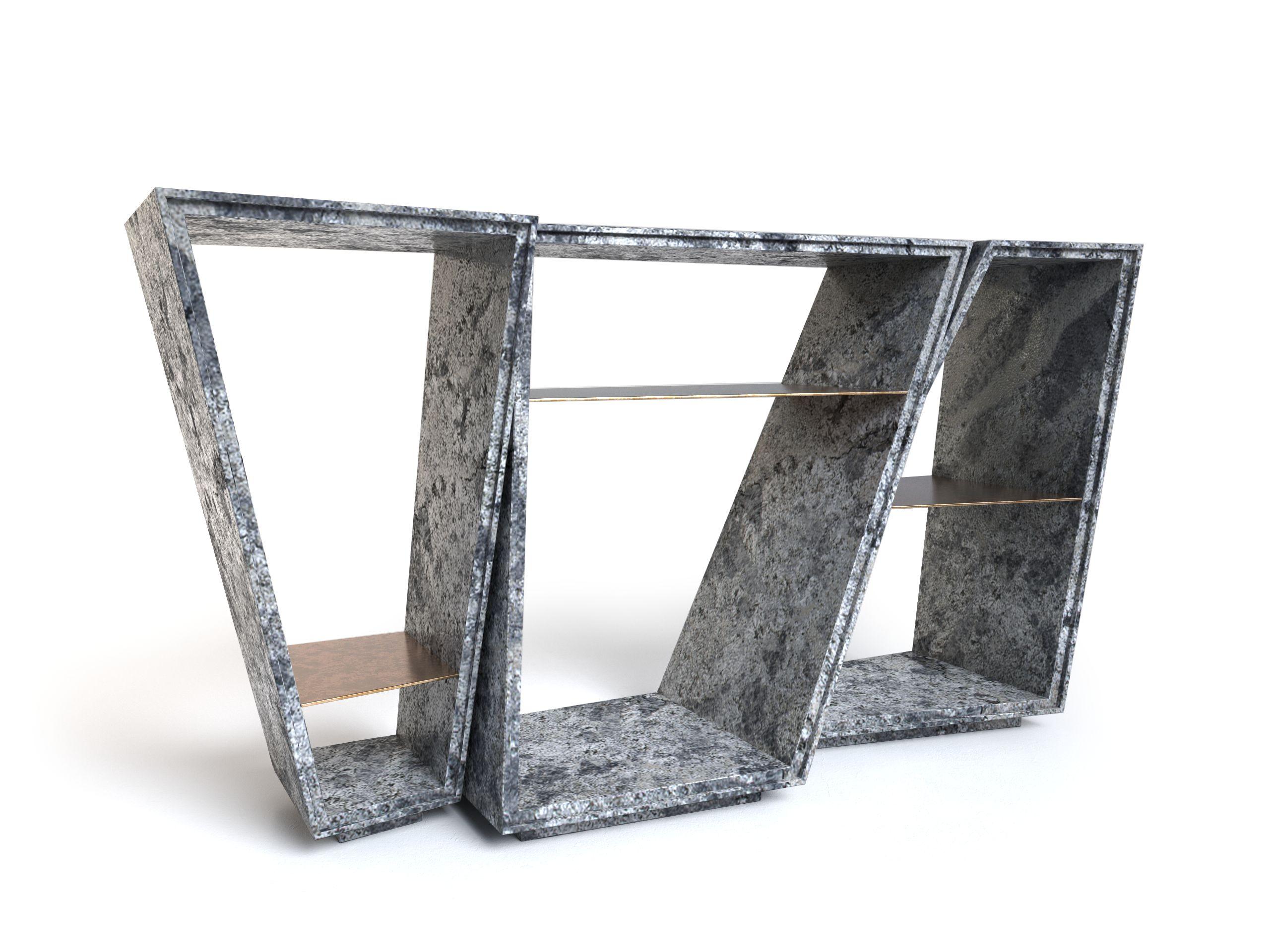 The Elementary I Natural Granite Limited Edition Console Table by Grzegorz Majka
Limited Edition Of 8 Pieces. 
Dimensions: D 50 x W 180 x H 50 cm.
Materials: Natural granite and solid brass.

