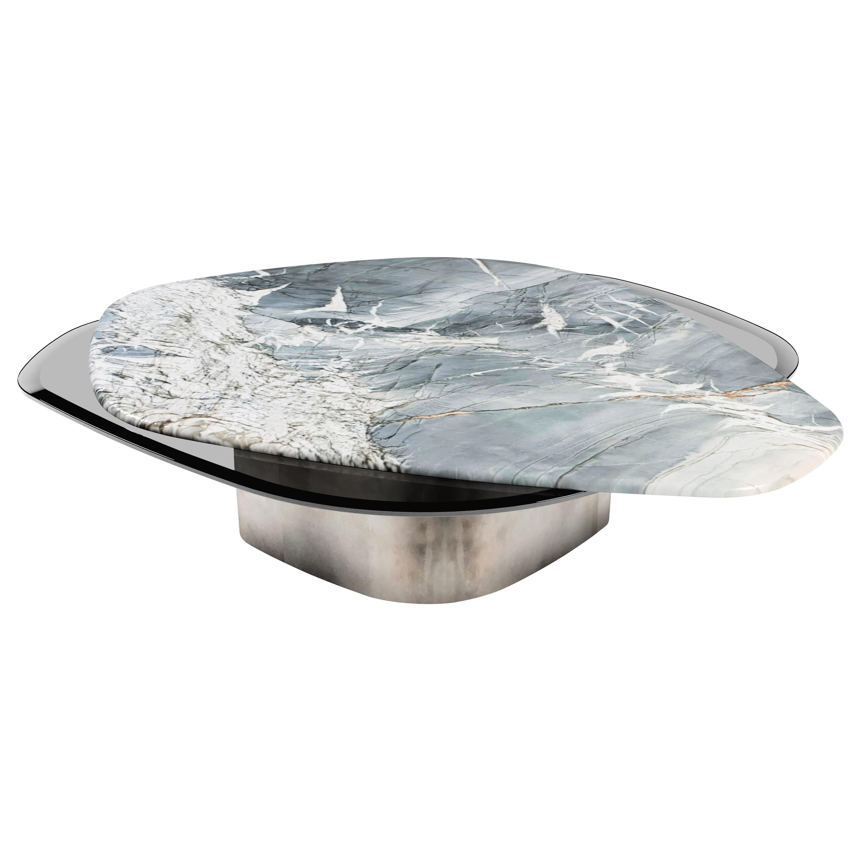 "Elements VI" Modern Center Table ft. Quartzite, Glass & Steel by Grzegorz Majka