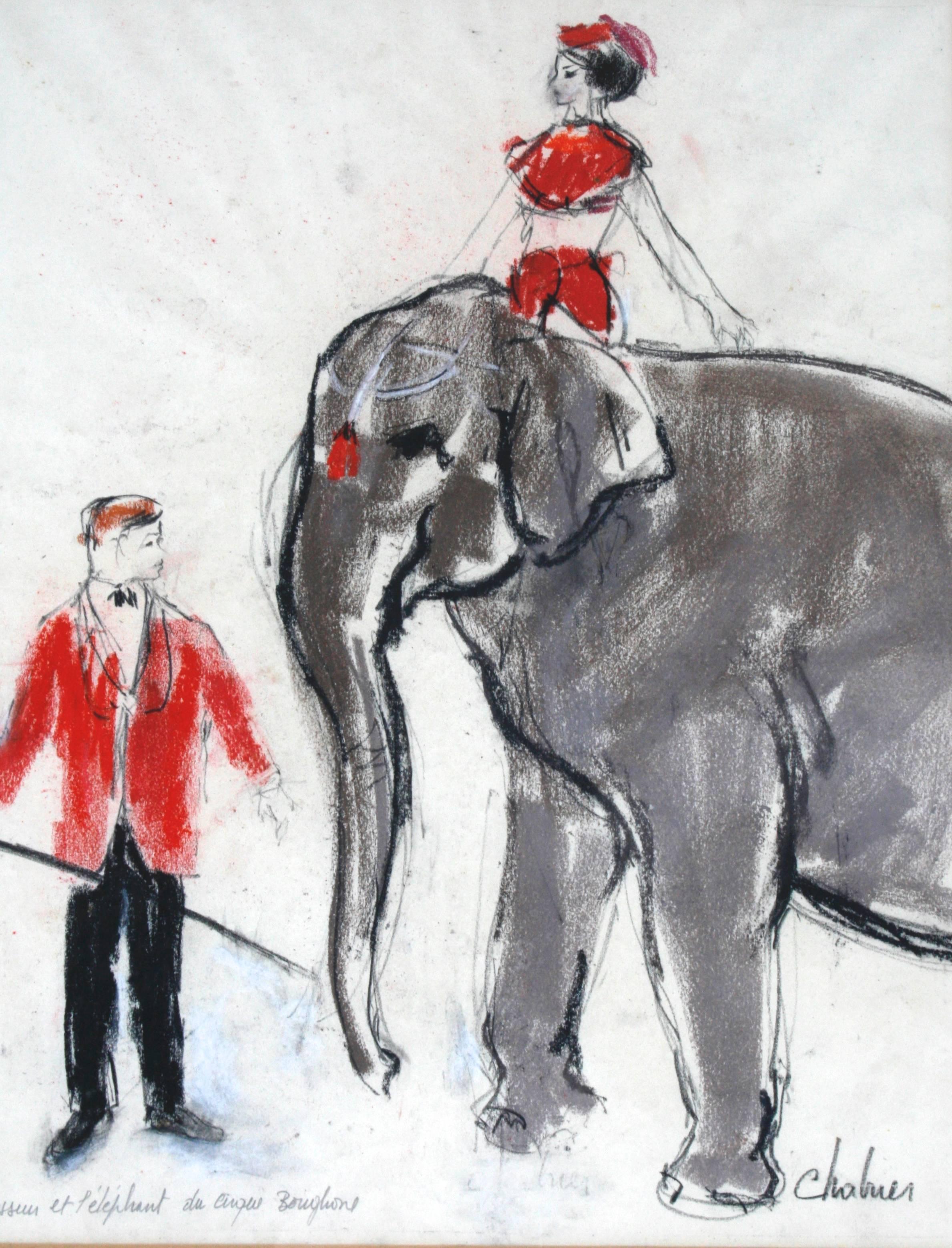 Le Dresseur et l'Eléphant du Cirque Bouglione (The Elephant Trainer at The Circus Bouglione) is a w/c and pastel Illustration by André Legrand-Chabrier. André Legrand-Chabrier (1876-1945) was a French novelist, journalist, illustrator and chronicler