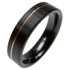 The Elliot Yellow Gold Inlay: Black Zirconium Flat 6mm Comfort Fit Wedding Band