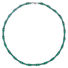 Green Emerald Choker, Silver, Custom Cut Baguettes