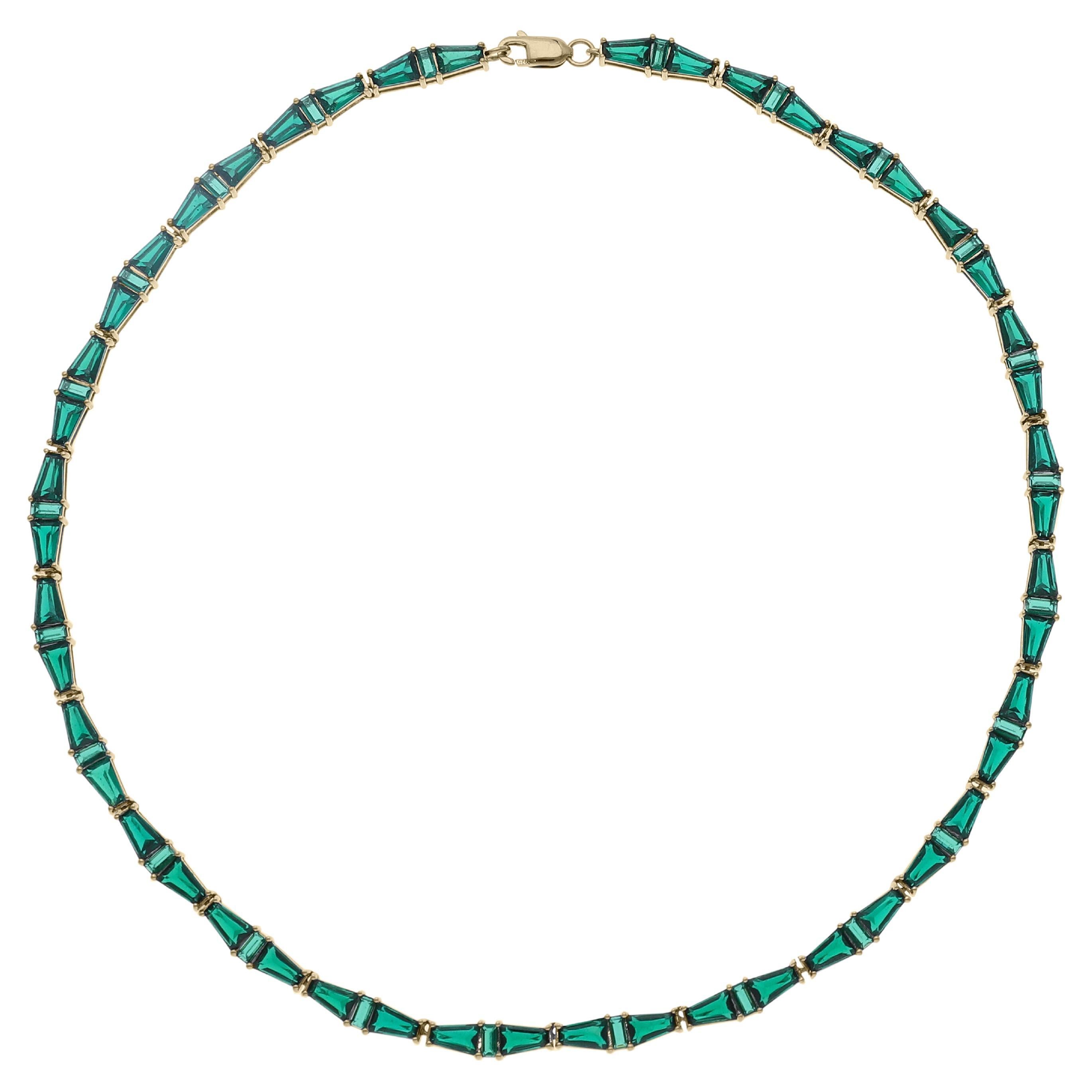 The Emerald Custom Cut Tapered Baguette Choker, 10kt Yellow Gold For Sale