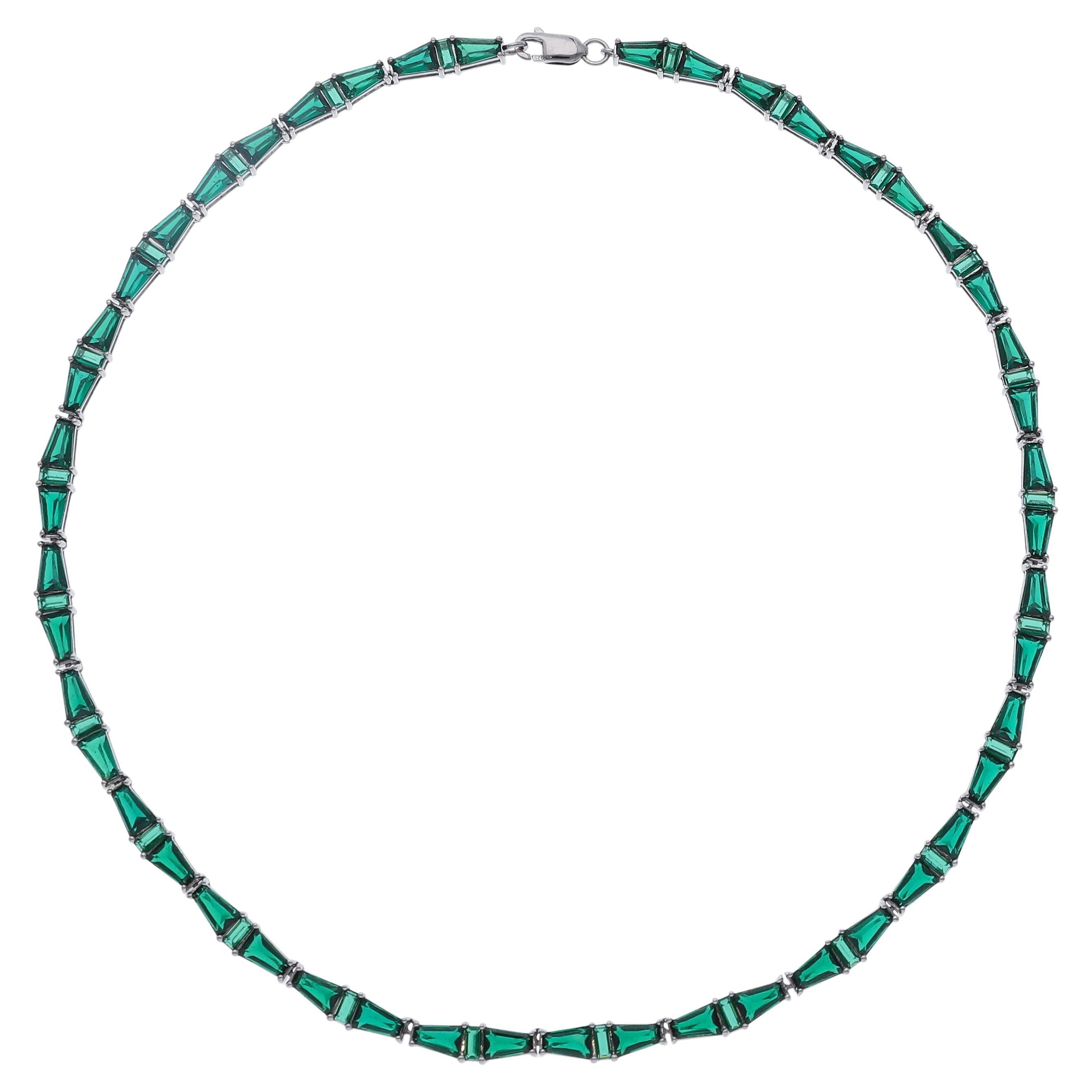 The Emerald Custom Cut Tapered Baguette Choker, Silver For Sale