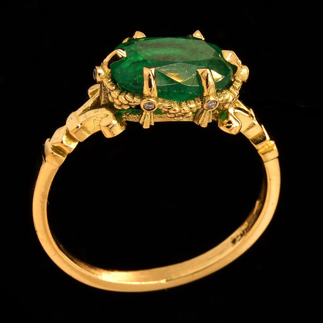Zambian Emerald & Diamonds gold ring  3