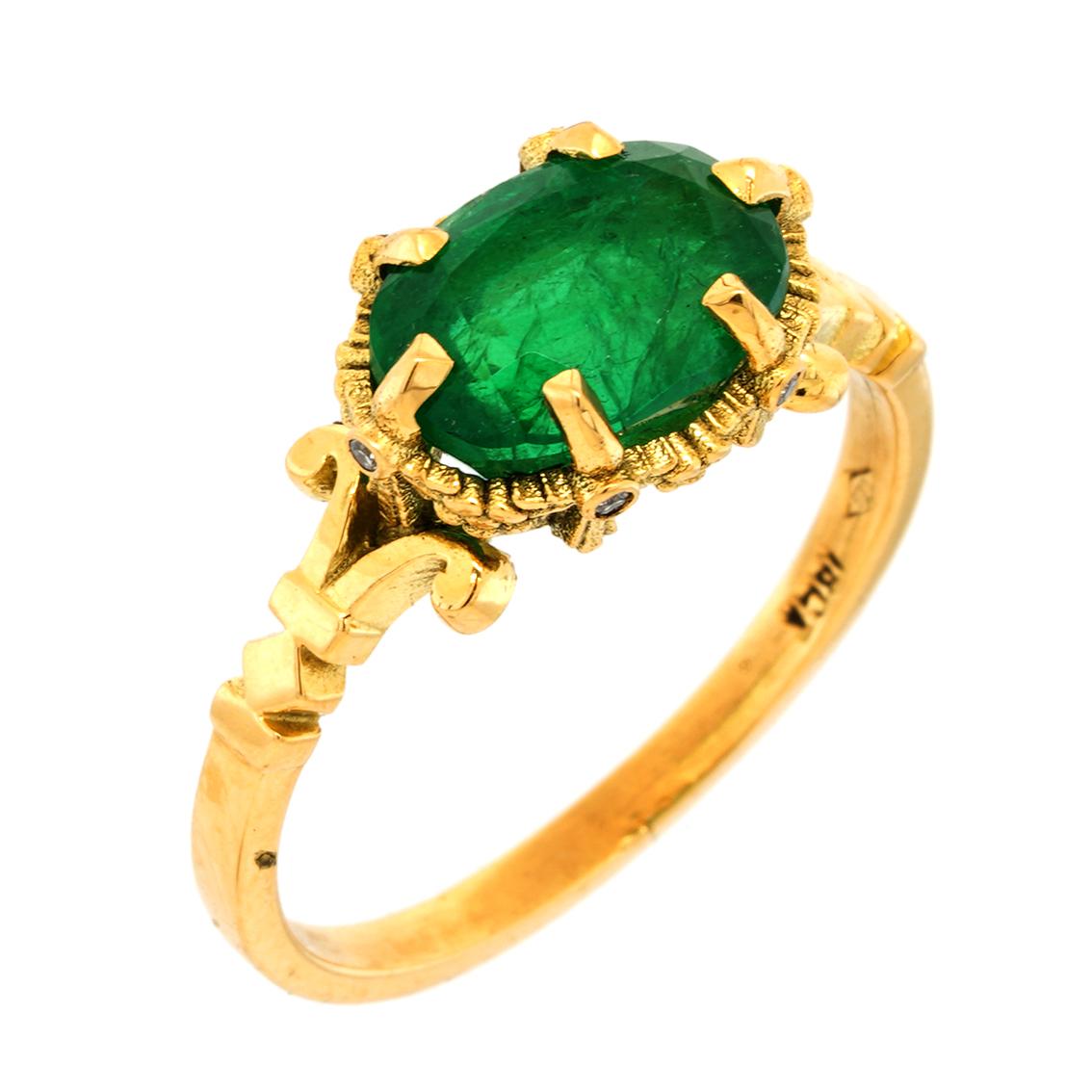 Renaissance Zambian Emerald & Diamonds gold ring 