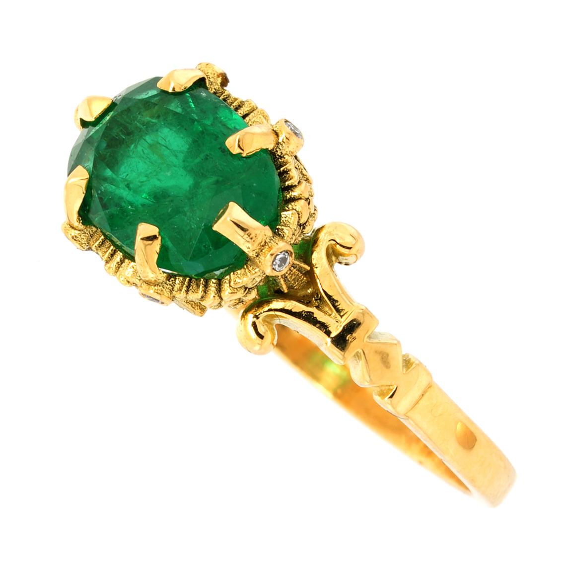 Oval Cut Zambian Emerald & Diamonds gold ring 