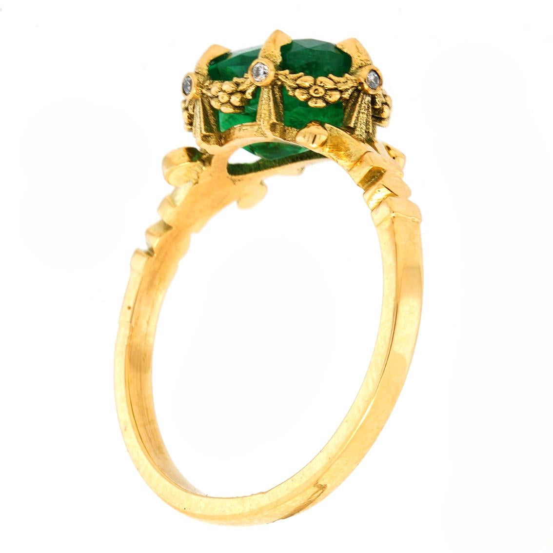 Zambian Emerald & Diamonds gold ring  In New Condition In Melbourne, Vic
