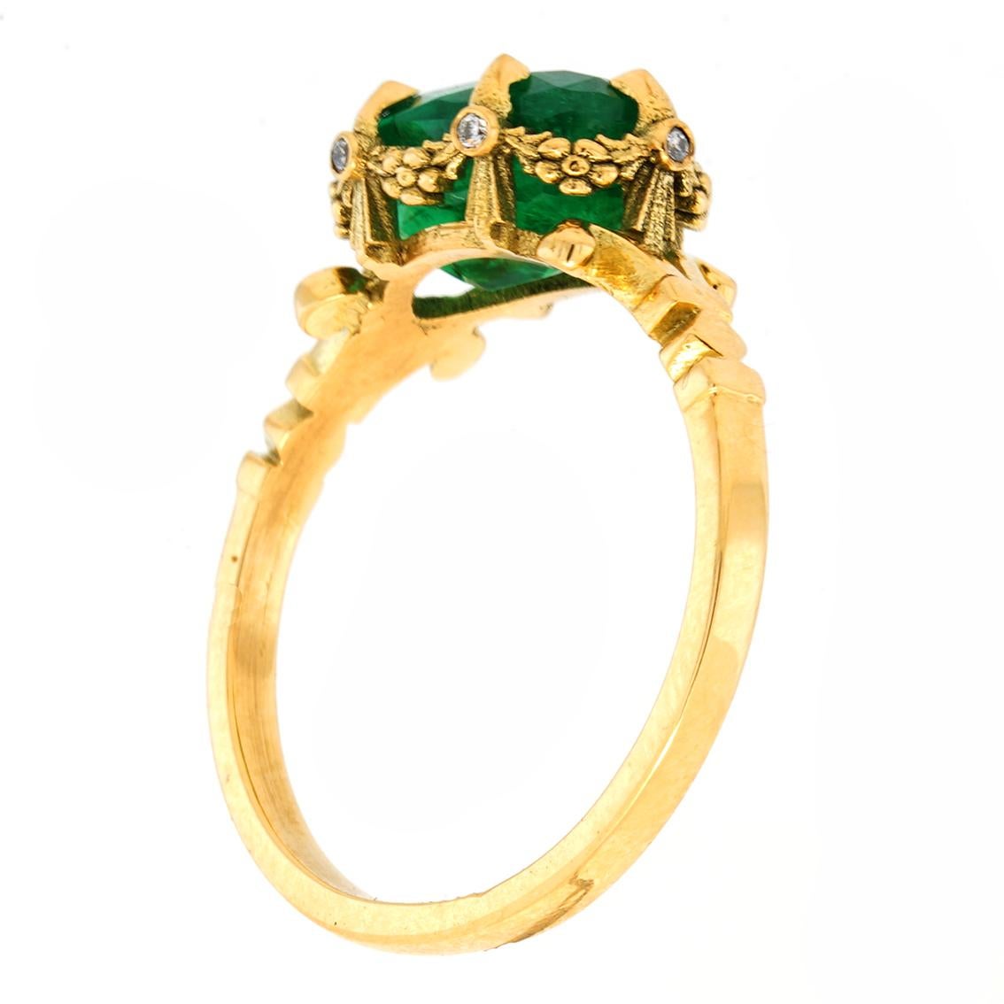 Zambian Emerald & Diamonds gold ring In New Condition In Melbourne, Vic