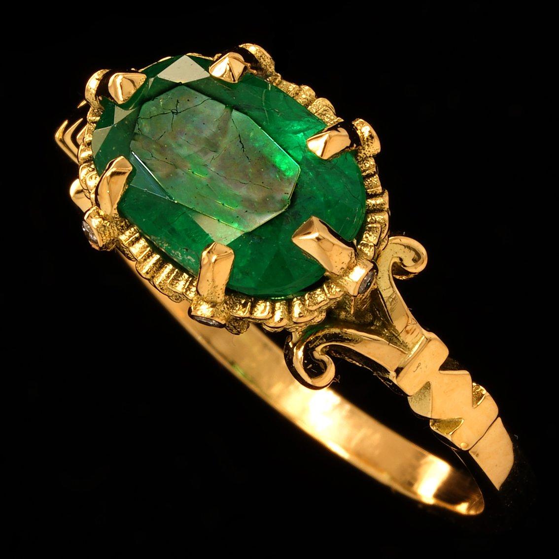 Women's Zambian Emerald & Diamonds gold ring 