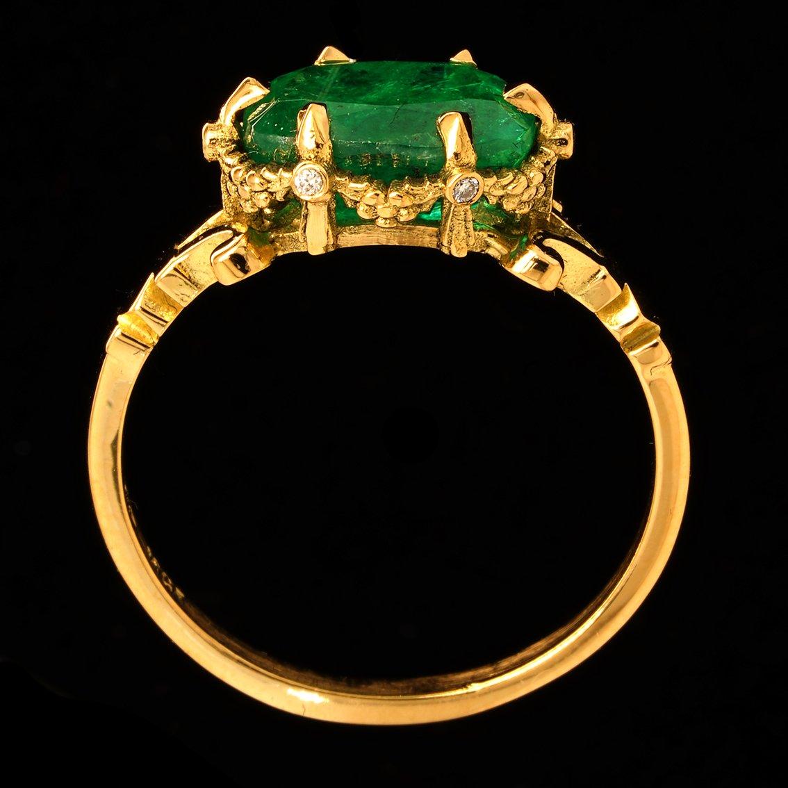 Zambian Emerald & Diamonds gold ring  1