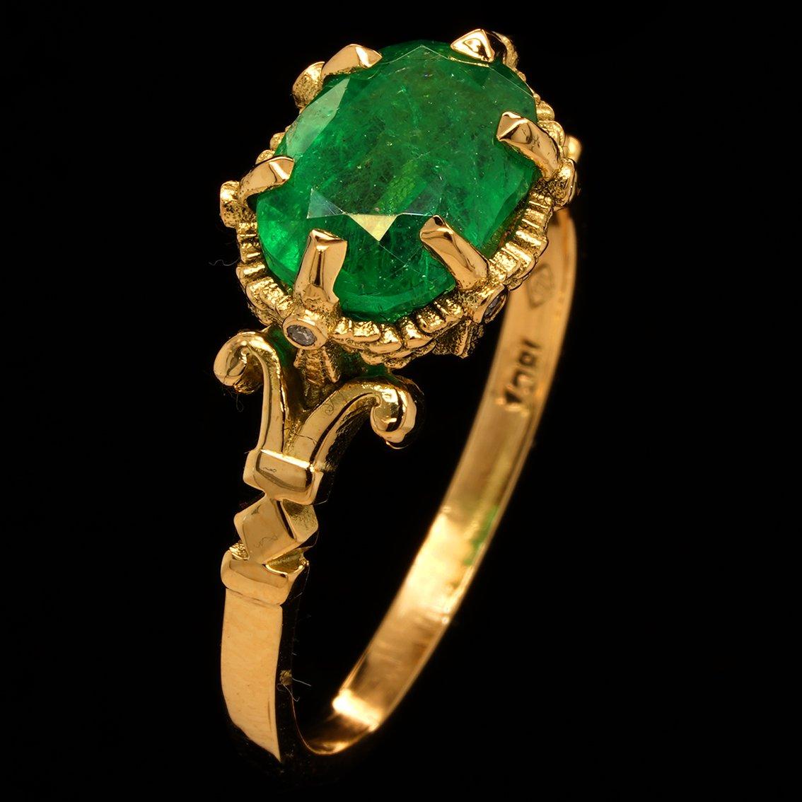 Zambian Emerald & Diamonds gold ring  2