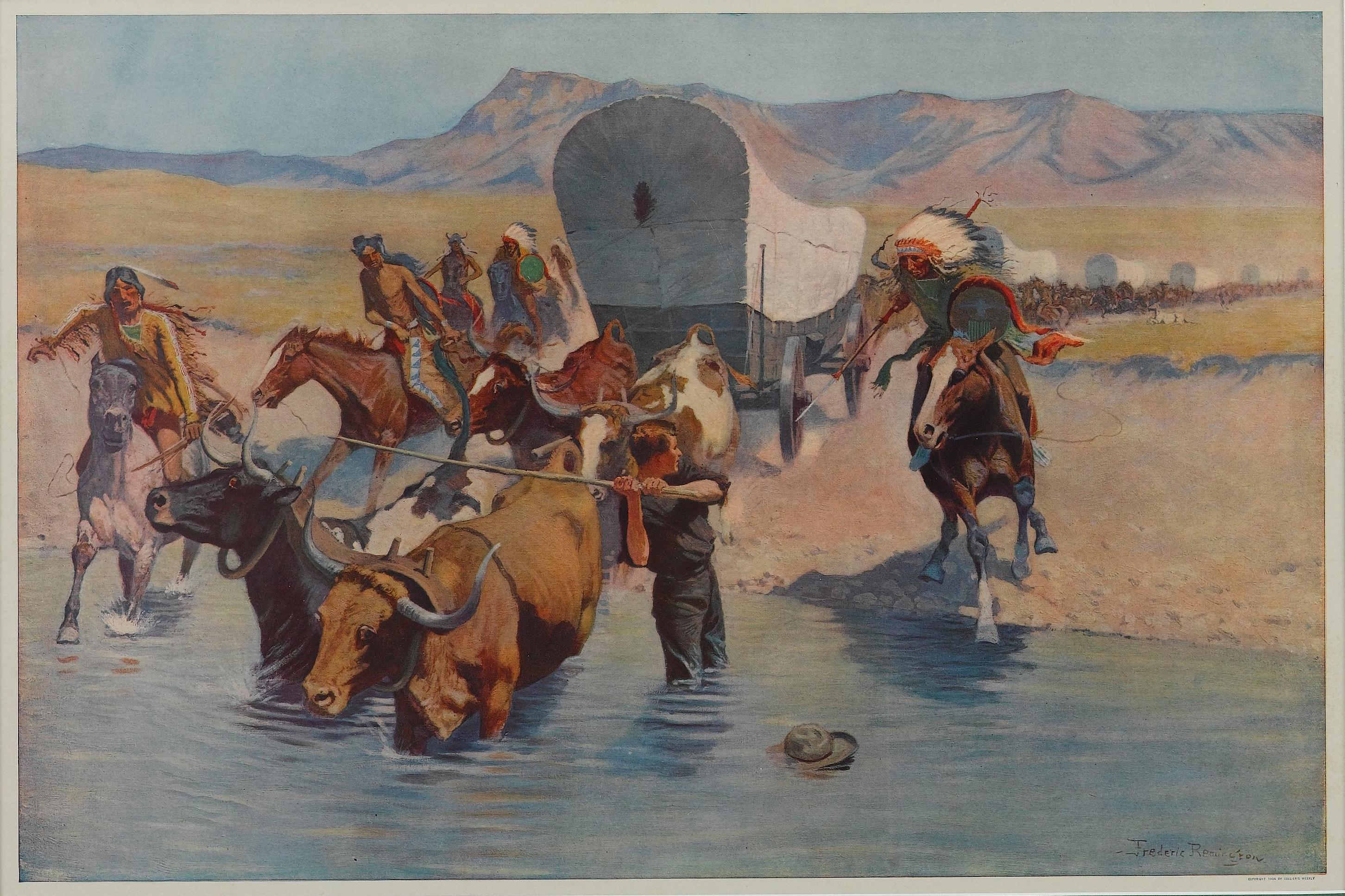 „Die Emigranten“ Frederic Remington Chromolithographie, um 1910 im Zustand „Gut“ im Angebot in Colorado Springs, CO