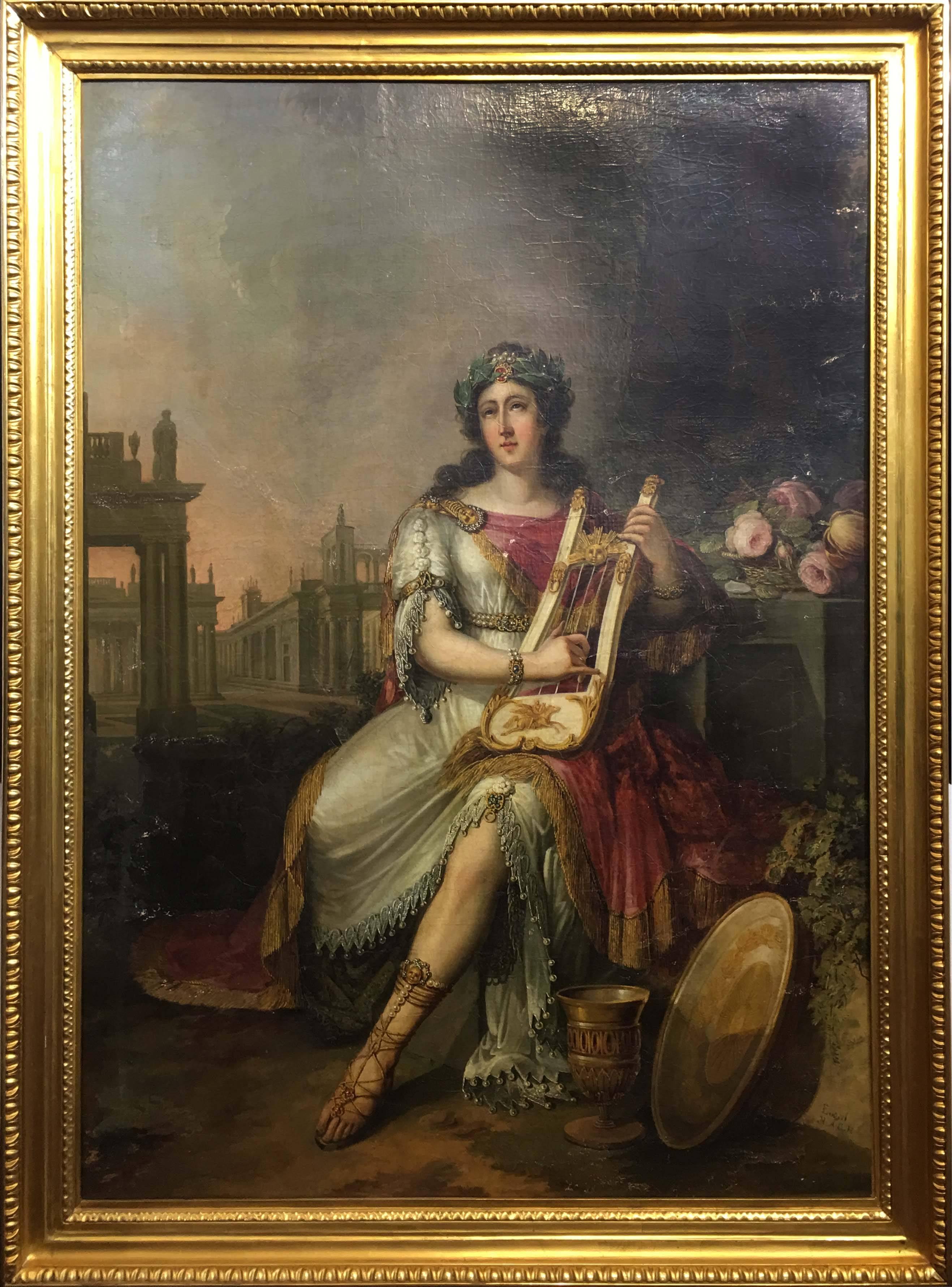 Tela L'imperatore Nerone suona la lira mentre Roma brucia  da F. Ugeri. Roma, 1810 circa in vendita