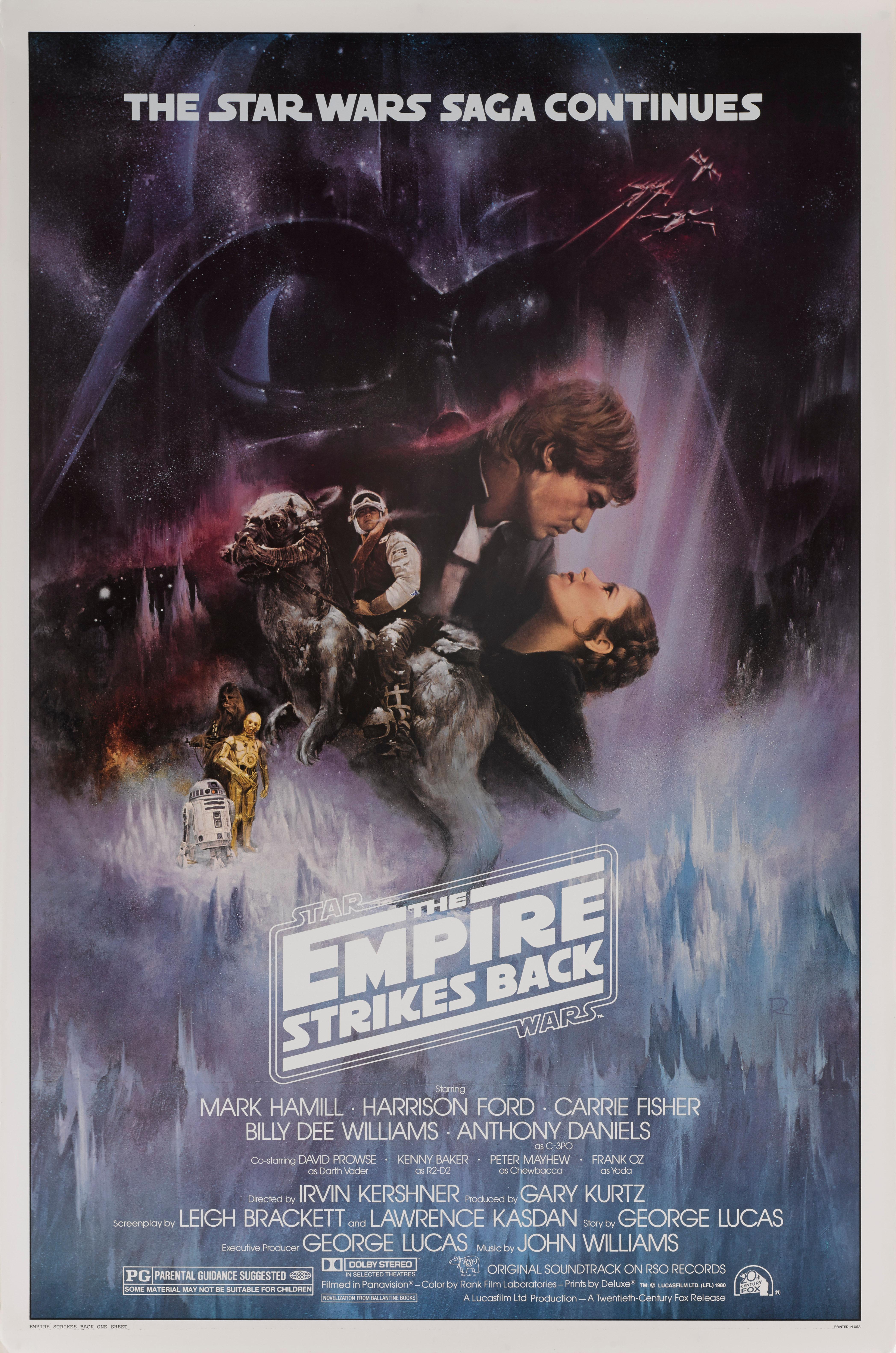 Cartel original de la película El Imperio Contraataca, también conocida como (Star Wars: Episodio V, El Imperio Contraataca), la segunda película de la saga de La Guerra de las Galaxias, protagonizada por Mark Hamill, Harrison Ford, Carrie Fisher y