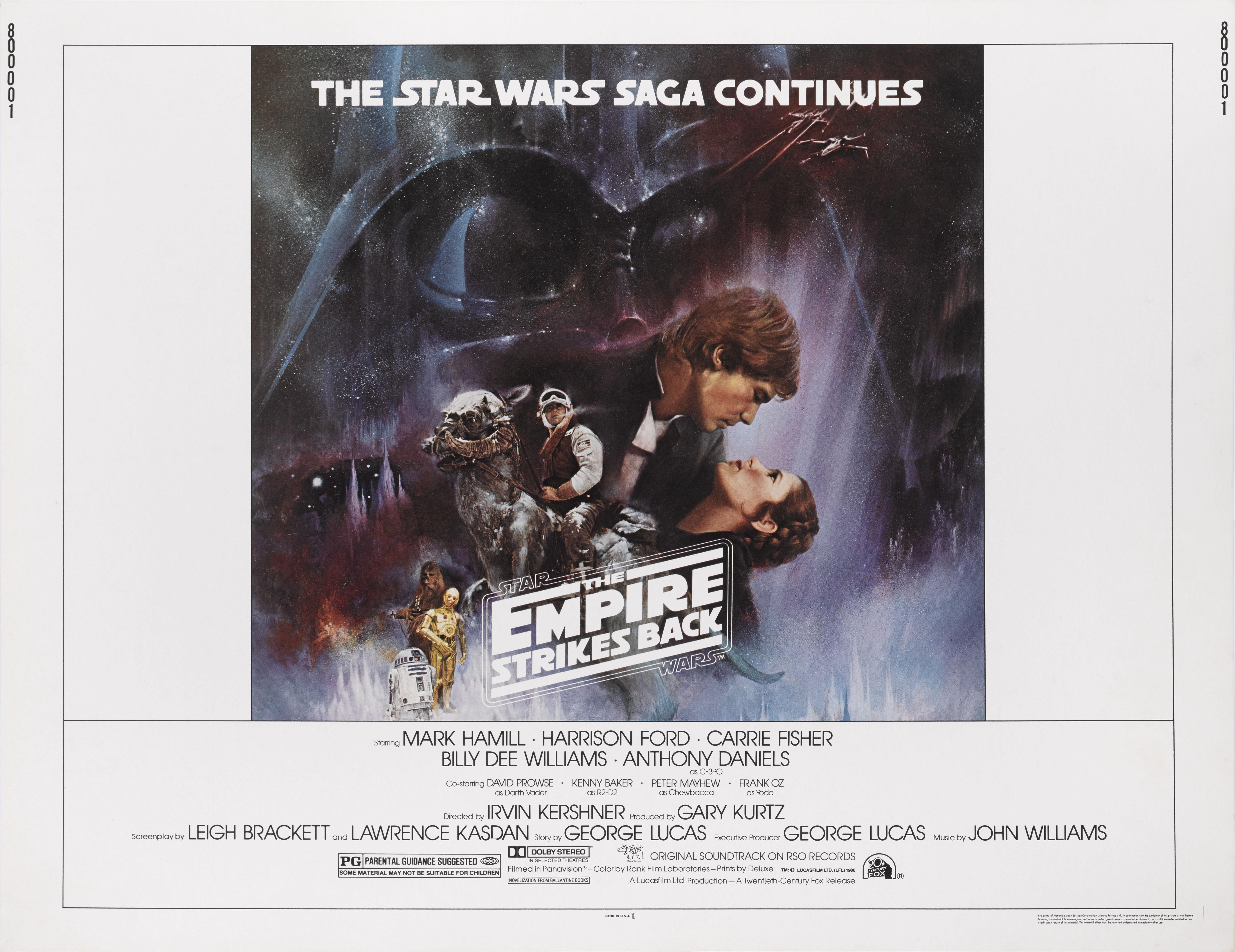 Original US Gone with the Wind Style B Filmplakat für The Empire Strikes Back 1980, auch bekannt als (Star Wars: Episode V, The Empire Strikes Back) war dies der zweite Film in der Star Wars Saga mit Mark Hamill, Harrison Ford, Carrie Fisher und