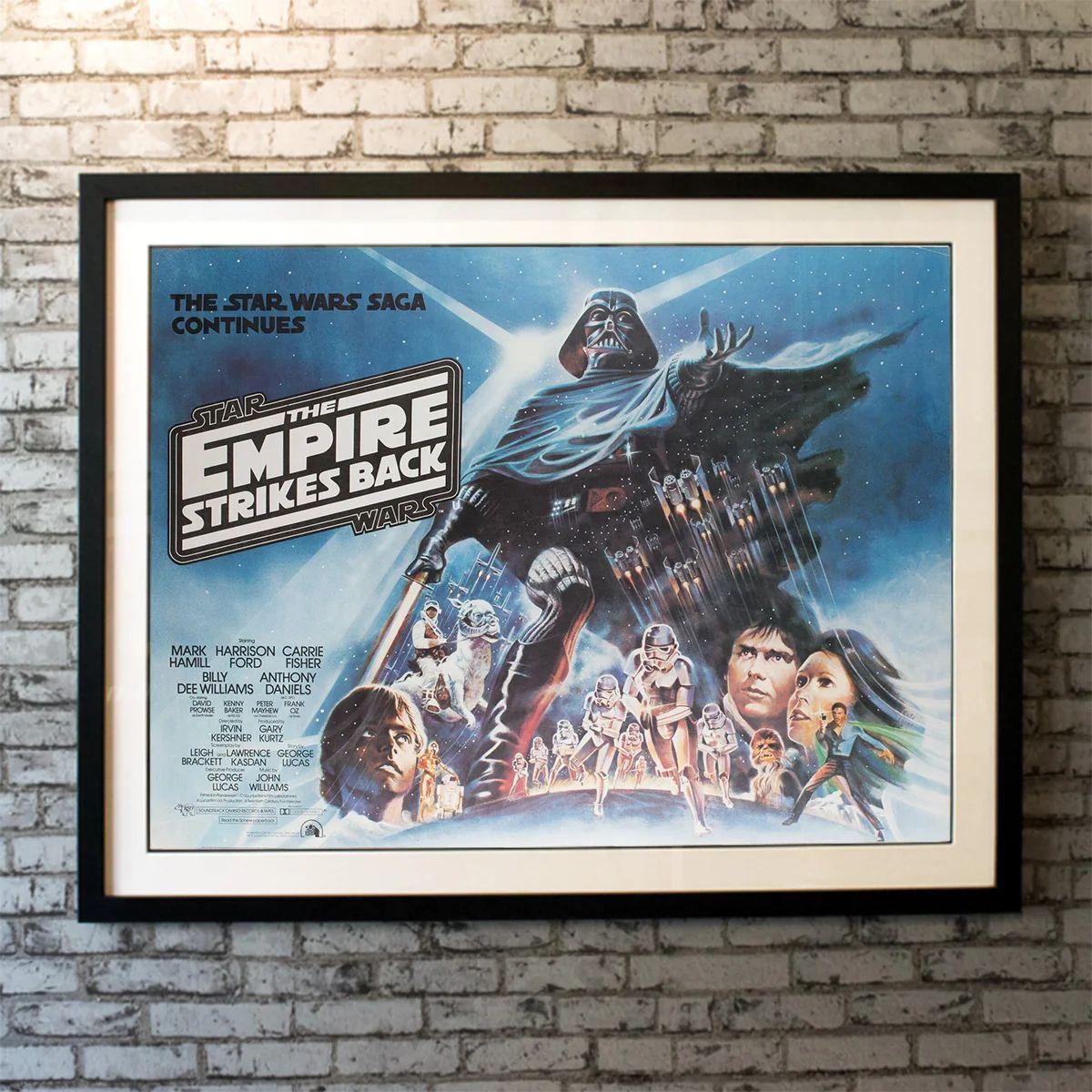 The Empire Strikes Back, Unframed Poster, 1980

Original British Quad (30 X 40 Inches). After the Rebels are overpowered by the Empire, Luke Skywalker begins his Jedi training with Yoda, while his friends are pursued across the galaxy by Darth Vader