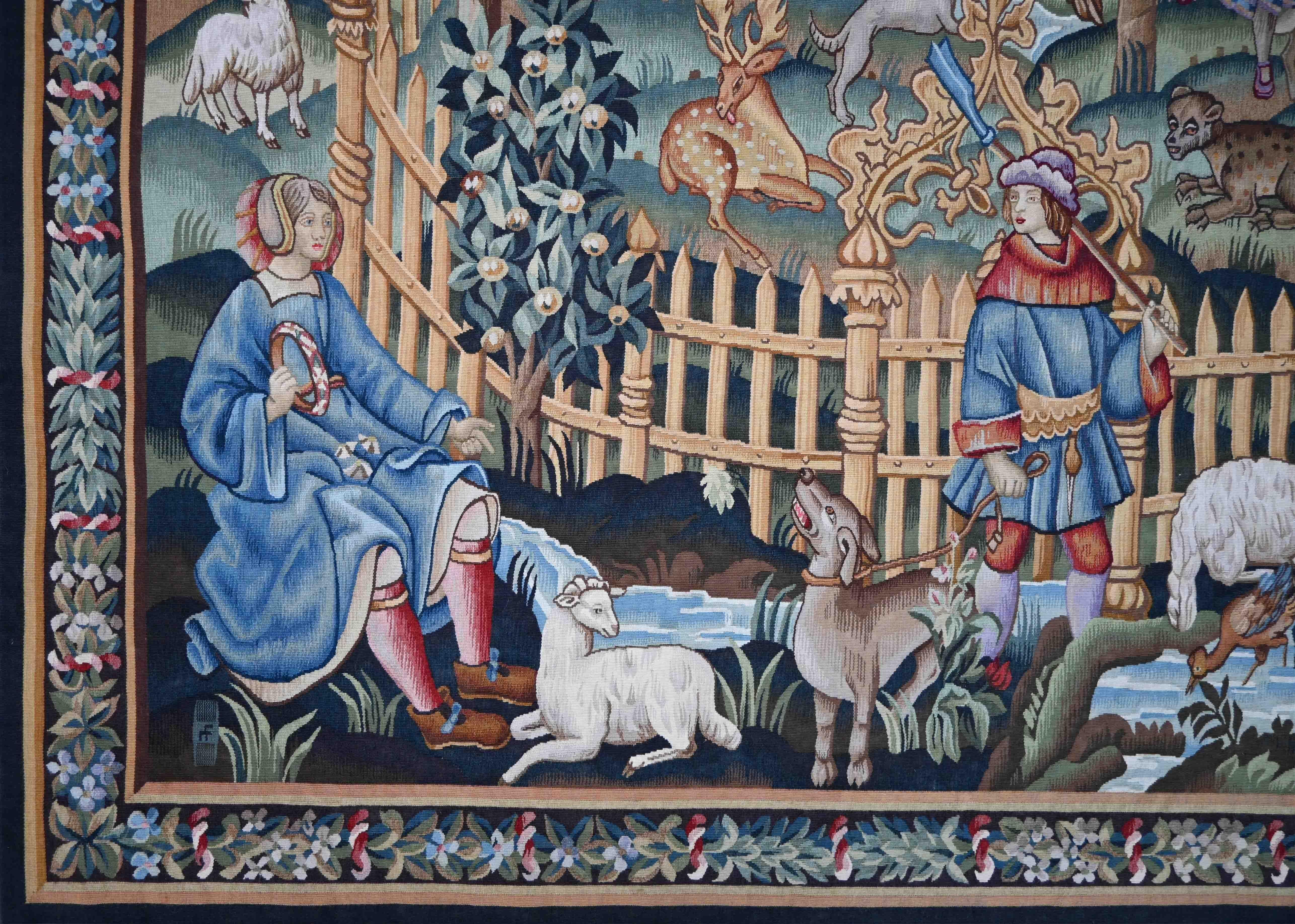 The Enchanted Park – Französischer Aubusson-Wandteppich Roubert FOUR – 175lx187h – N 1482 im Zustand „Hervorragend“ im Angebot in Paris, FR