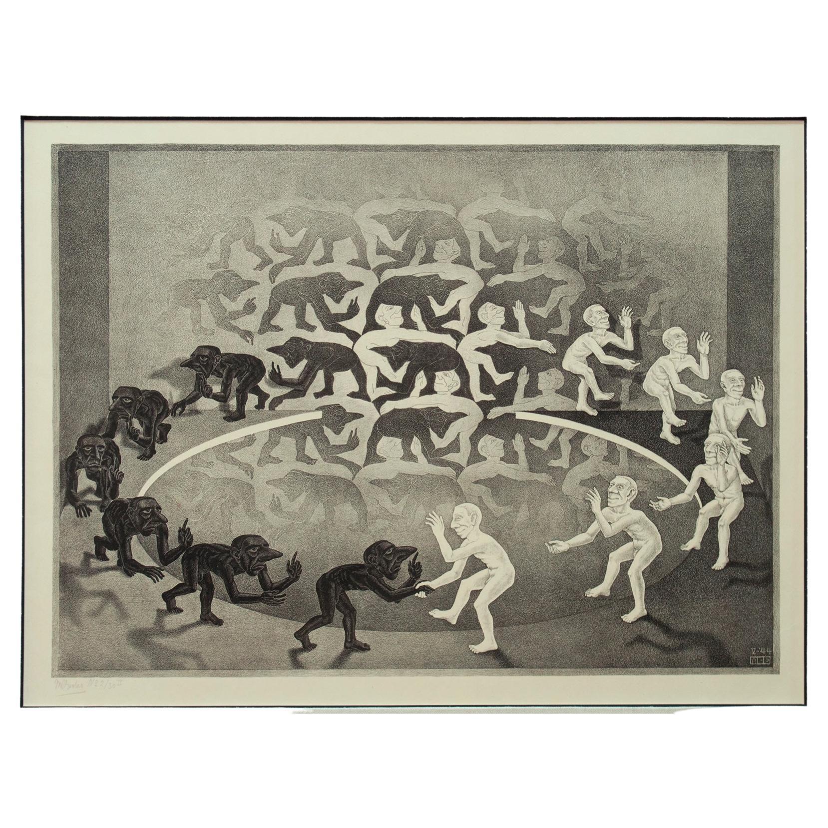 El Encuentro, 1944
Maurits Cornelis Escher (neerlandés, 1898-1972)
Tamaño de la impresión: 34,2 por 47 cm (13,5 por 18,5 pulgadas)
Tamaño del marco: 59 x 70 cm (23,25 x 27,5 pulgadas)
Del catálogo razonado, Bool et. al, nº. 331, p. 285
Ex colección