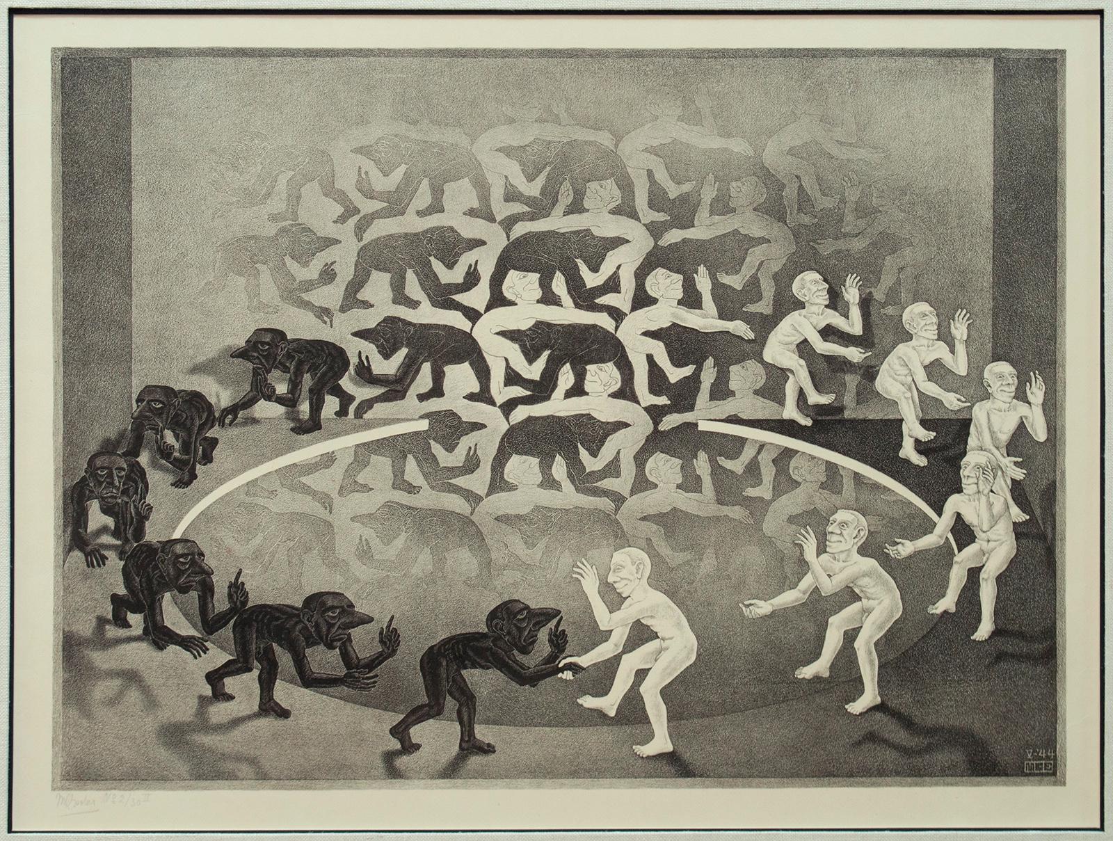 El Encuentro, 1944 Litografía de Maurits Cornelis Escher Holandés en venta