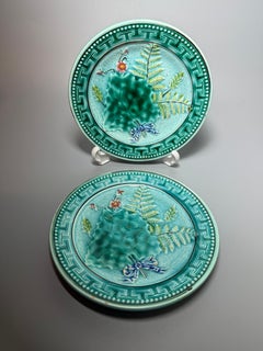 Antique Villeroy & Boch Majolica Plates, Botanical Design, 1883-1912