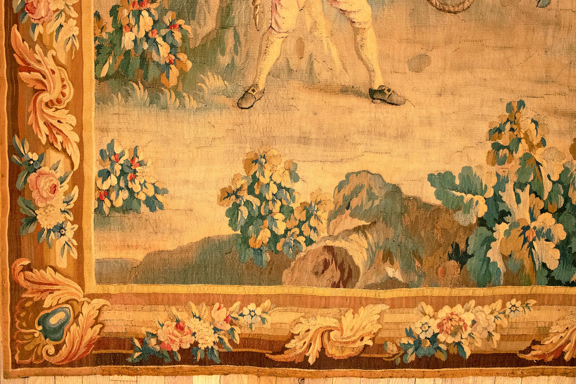The end of the 17th Century French Rustic & Romantic Tapestry In Good Condition For Sale In New York, NY
