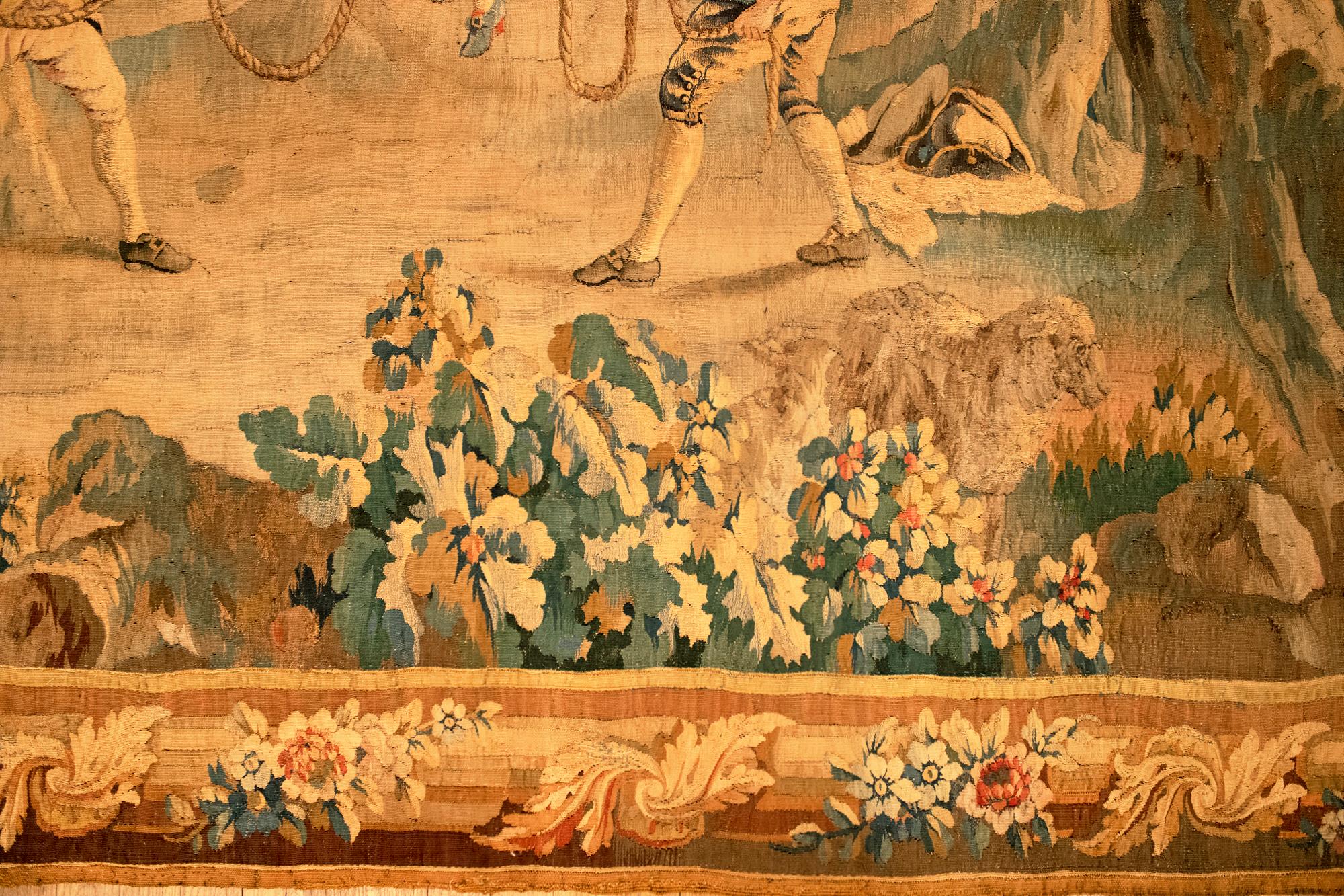 Wool The end of the 17th Century French Rustic & Romantic Tapestry For Sale