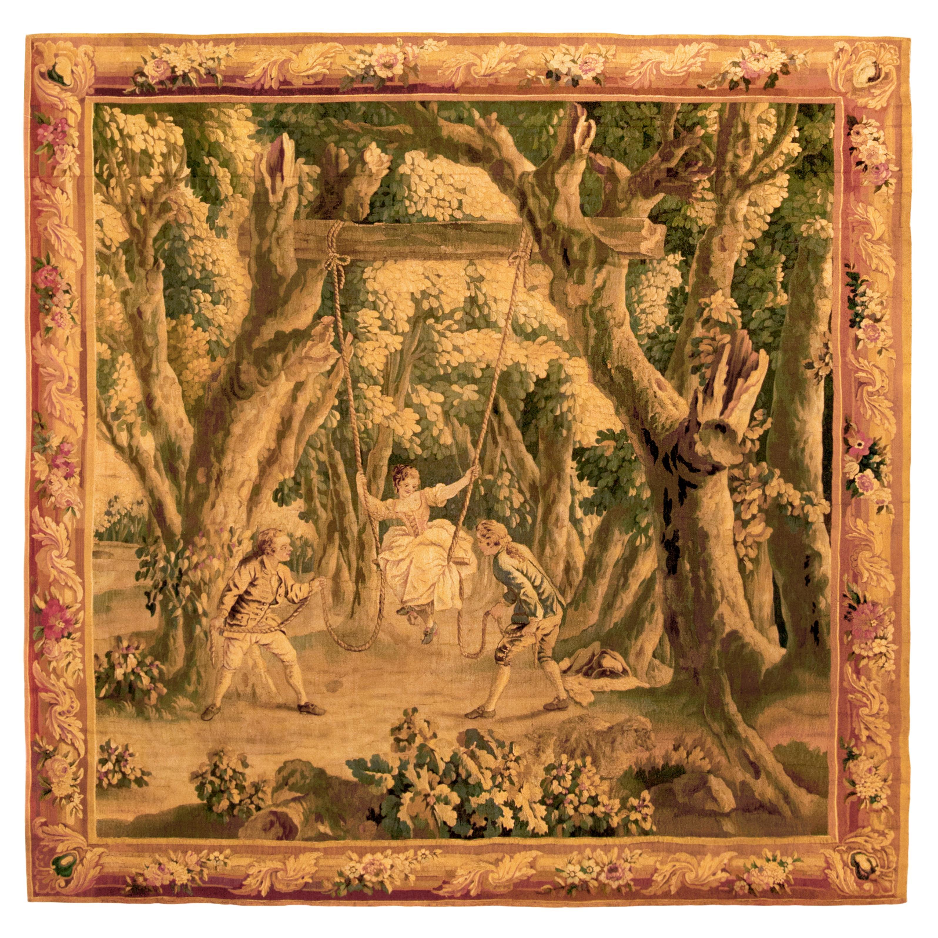 The end of the 17th Century French Rustic & Romantic Tapestry For Sale