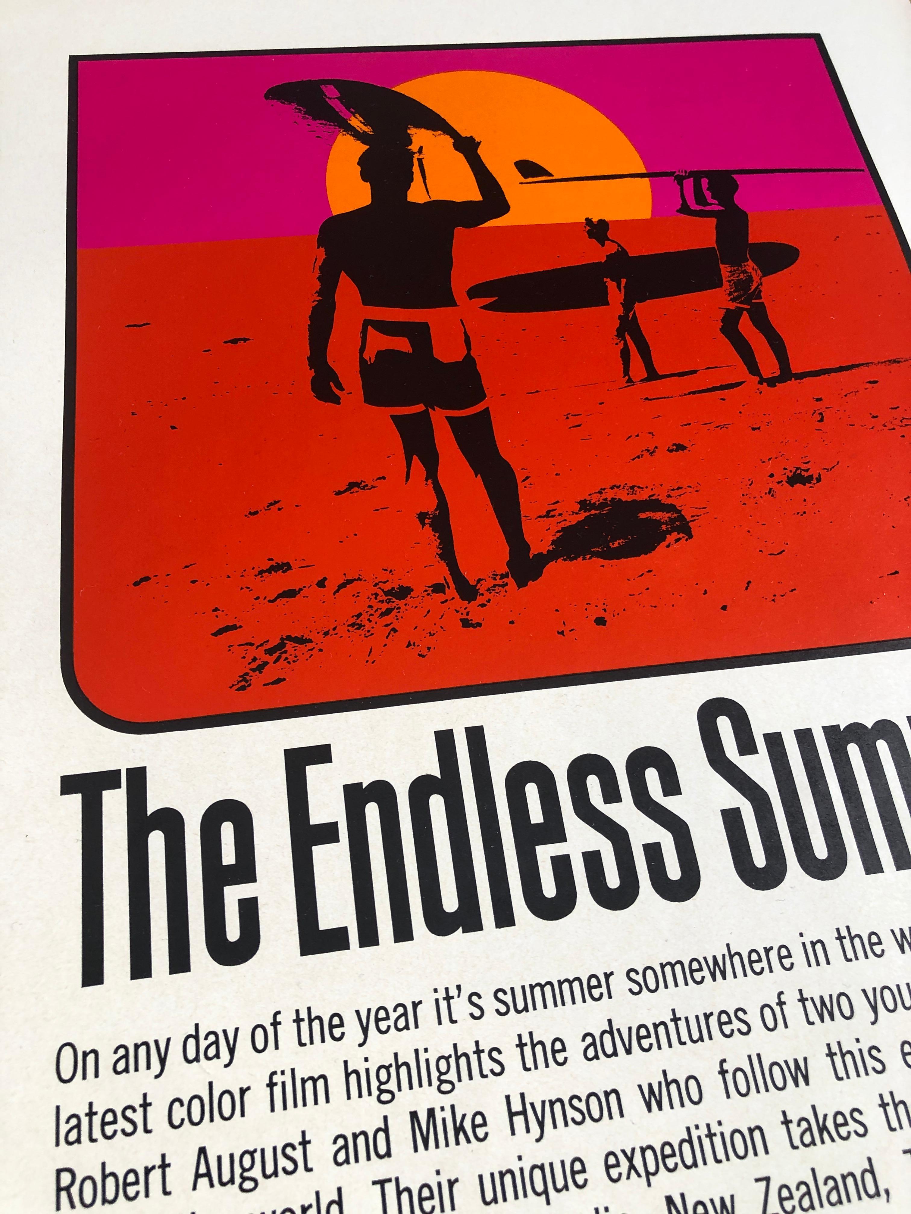 Paper 'The Endless Summer' Original US Movie Poster by John Van Hamersveld, 1965