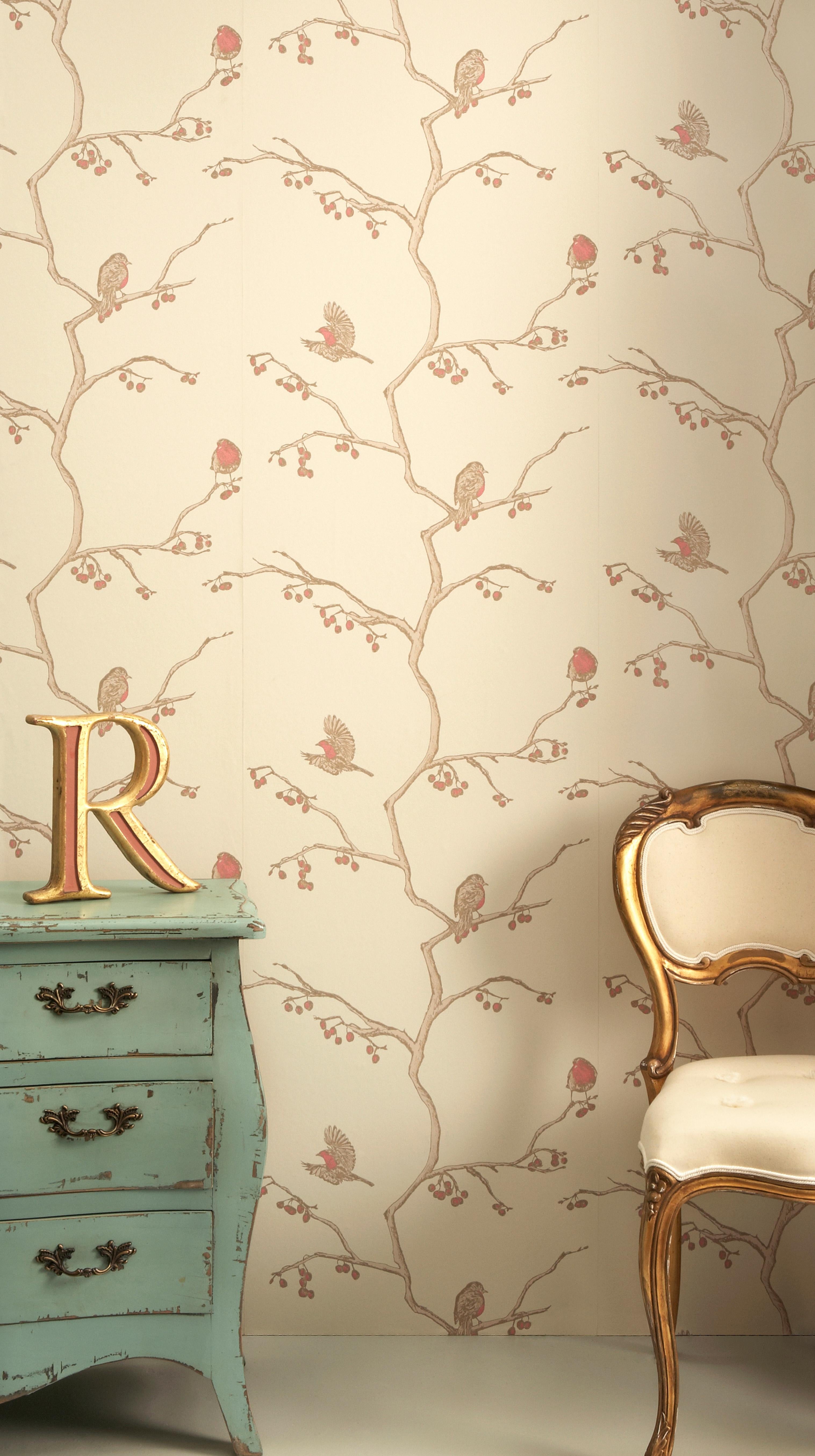 'the English Robin' Contemporary, Traditional Wallpaper in Jade im Zustand „Neu“ im Angebot in Pewsey, Wiltshire