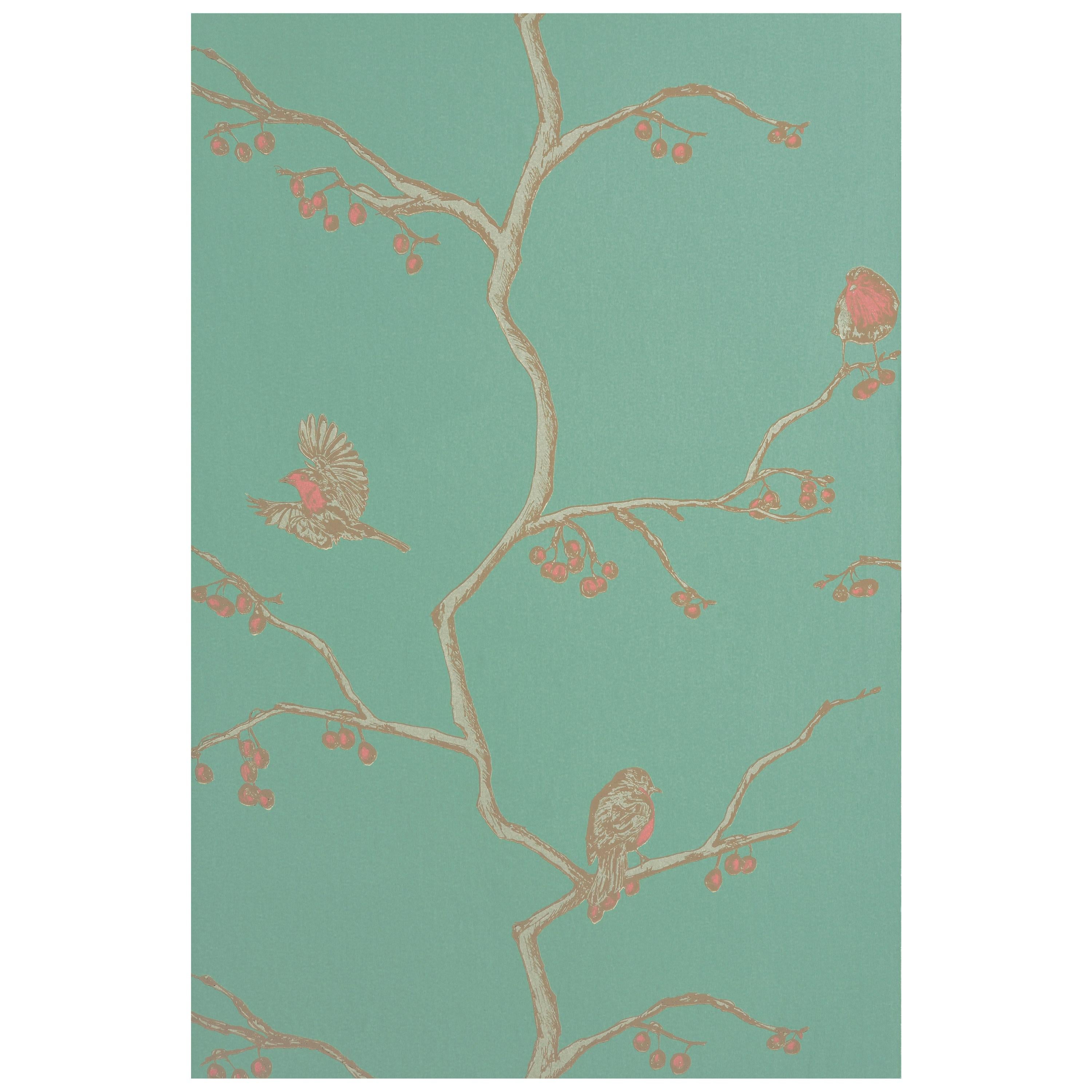 'the English Robin' Contemporary, Traditional Wallpaper in Jade im Angebot