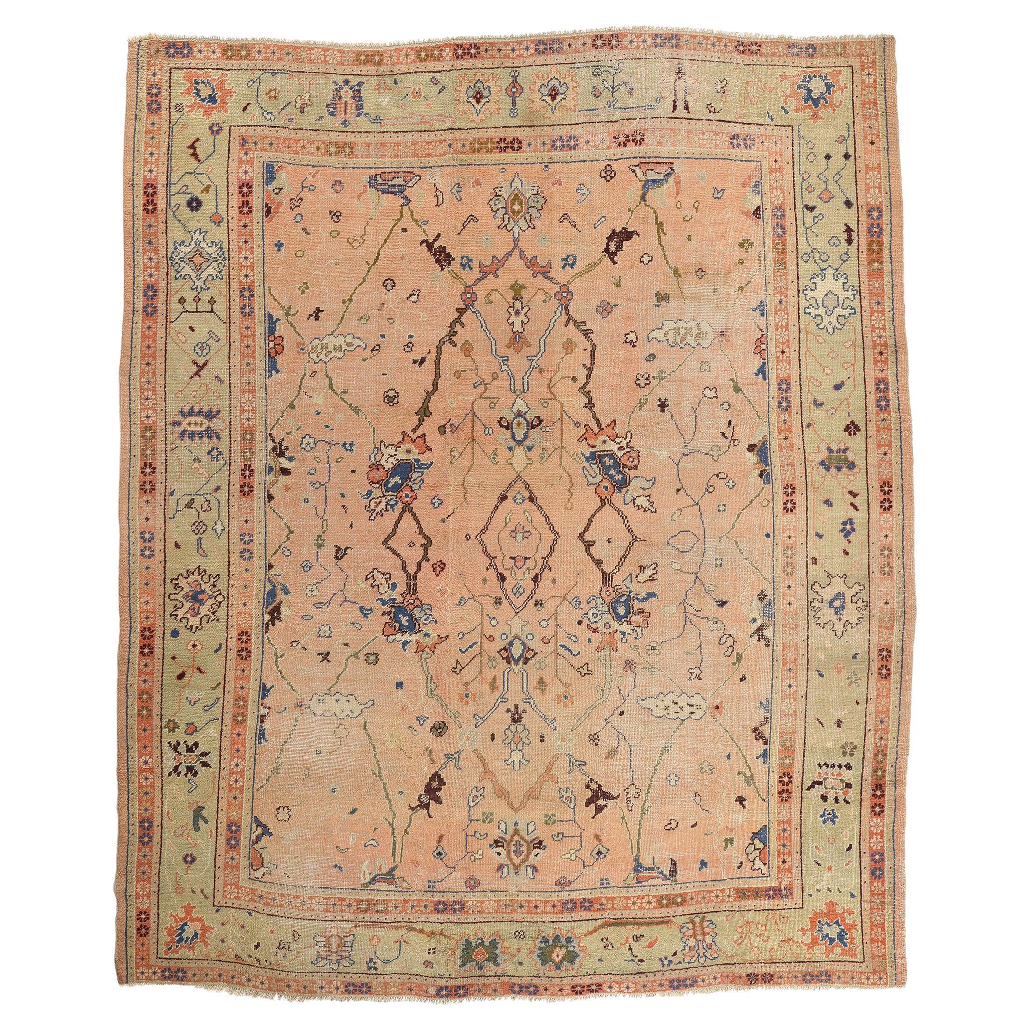 Der rätselhafte Garten: Ein adeliges türkisches Oushak-Meisterwerk aus dem späten 19. im Angebot