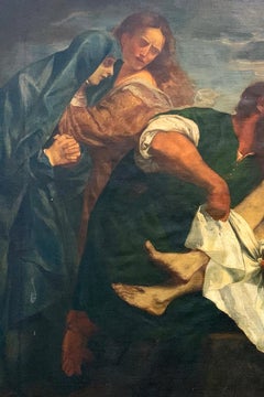 "The Entombment of Christ, " Fine Copy of Titian Masterpiece, Oil on Canvas