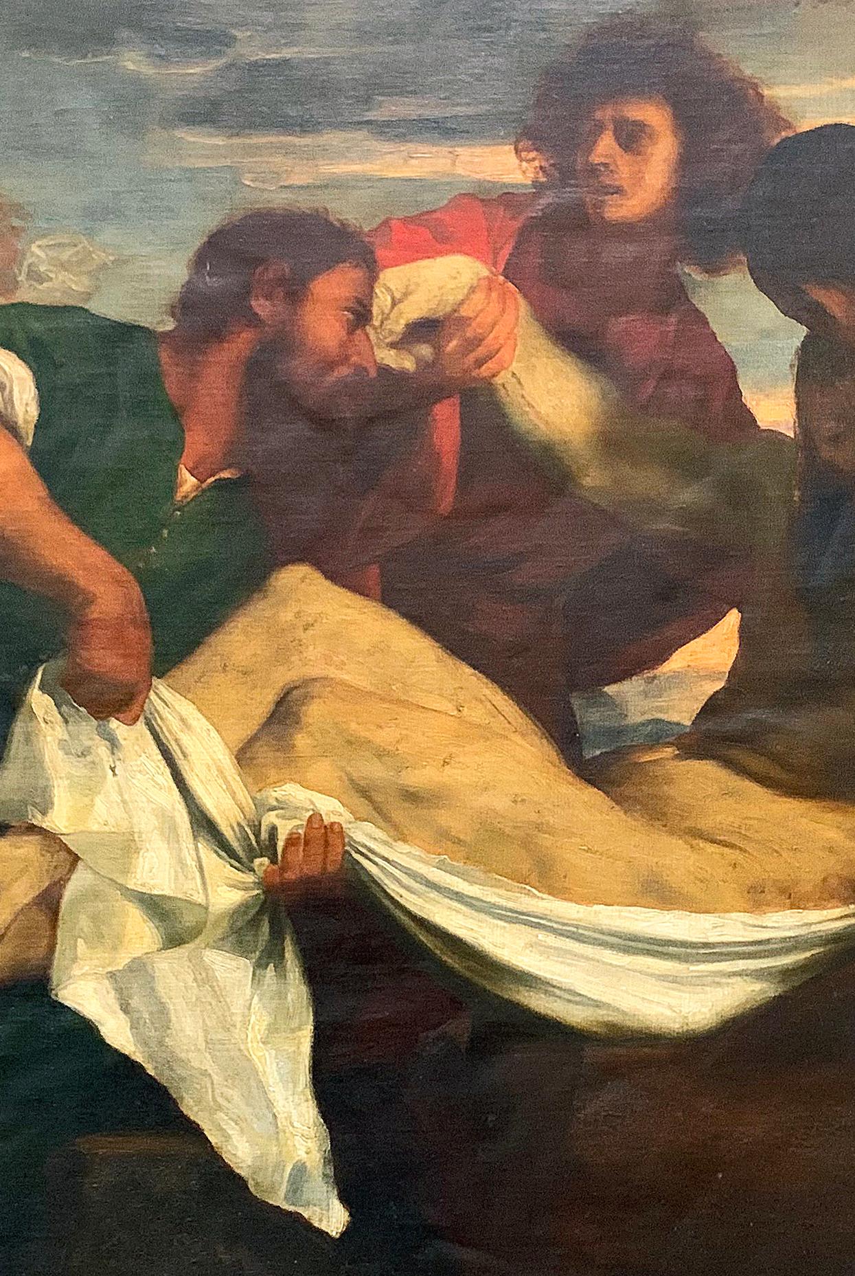 Feine Kopie eines Tizianischen Meisterwerks, Öl auf Leinwand, „Die Grablegung Christi“ (Renaissance) im Angebot