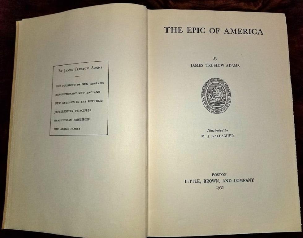 Classique américain Épopique d'Amérique de Jt Adams première édition réimprimée en vente