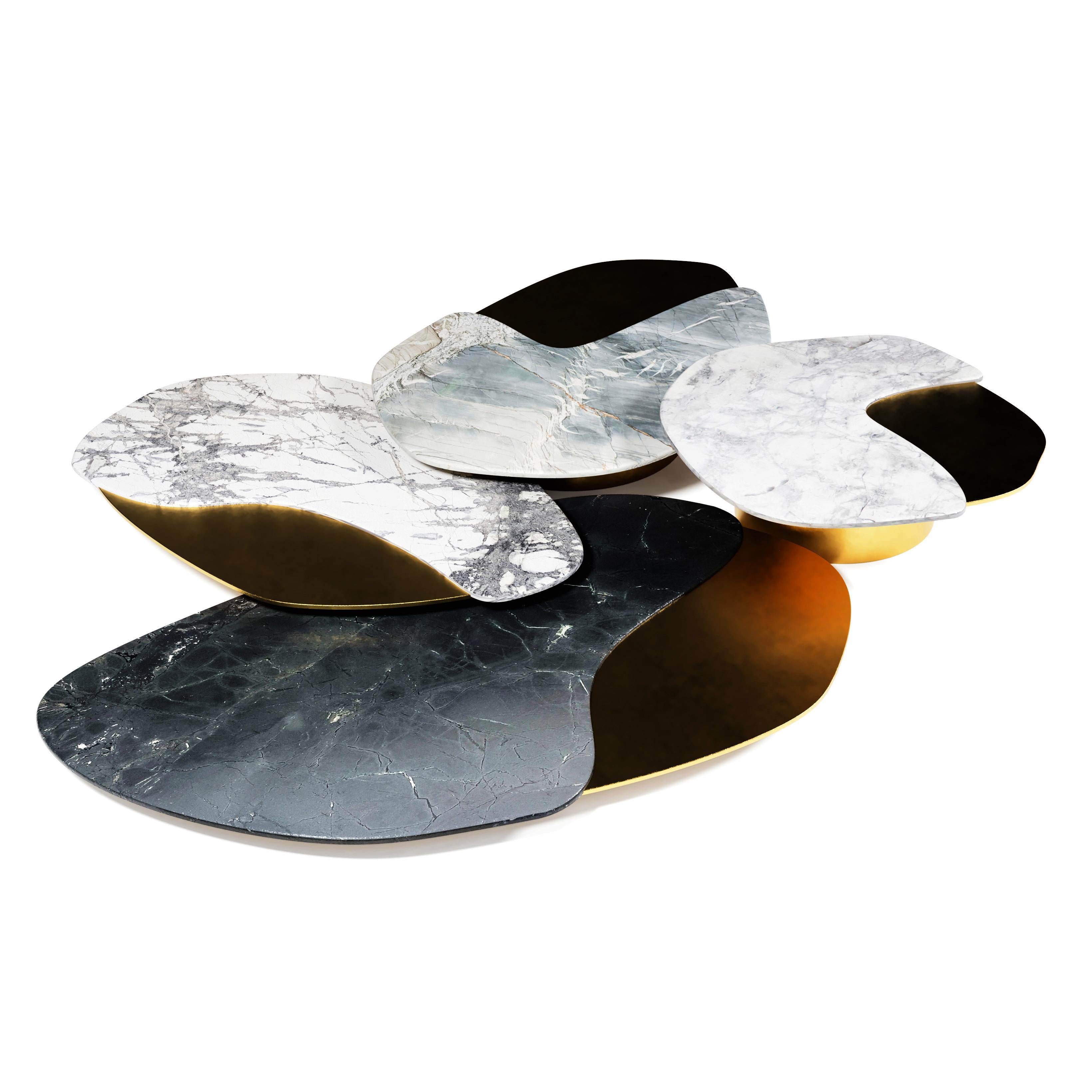 The Epicure coffee table, 1 of 1 by Grzegorz Majka
Edition 1 of 1
Dimensions: 98.54 x 86.61 x 17.72 in
Materials: Marble, quartz and brass

“The Epicure I” - contemporary center coffee table set of 4 items featuring natural quartzities and