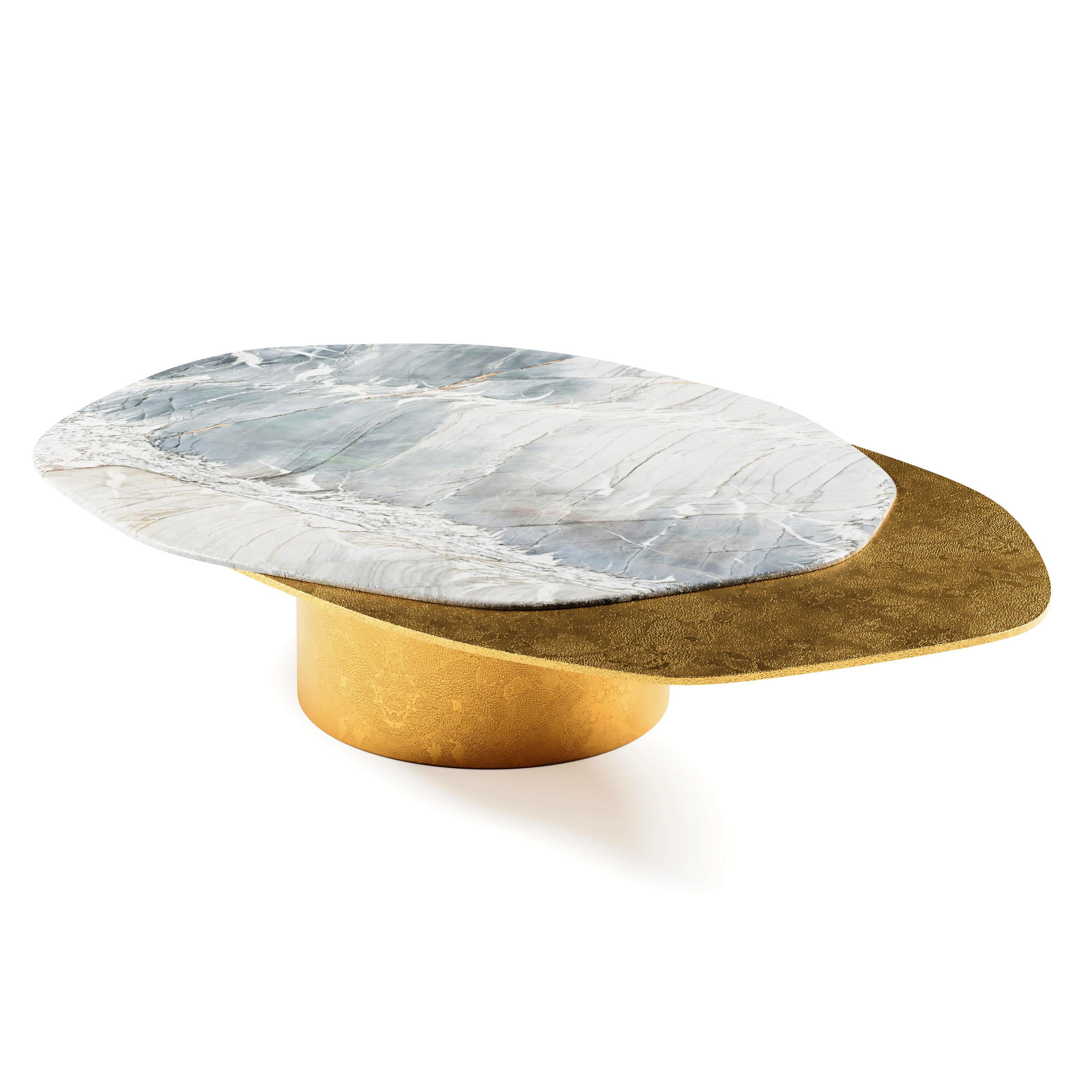 The epicure coffee table, 1 of 1 by Grzegorz Majka
Edition 1 of 1
Dimensions: 58 x 40 x 13 in
Materials: Aluminium, quartz and brass

“No man is an island entire of itself; every man is a piece of the continent, a part of the main.” The phrase
