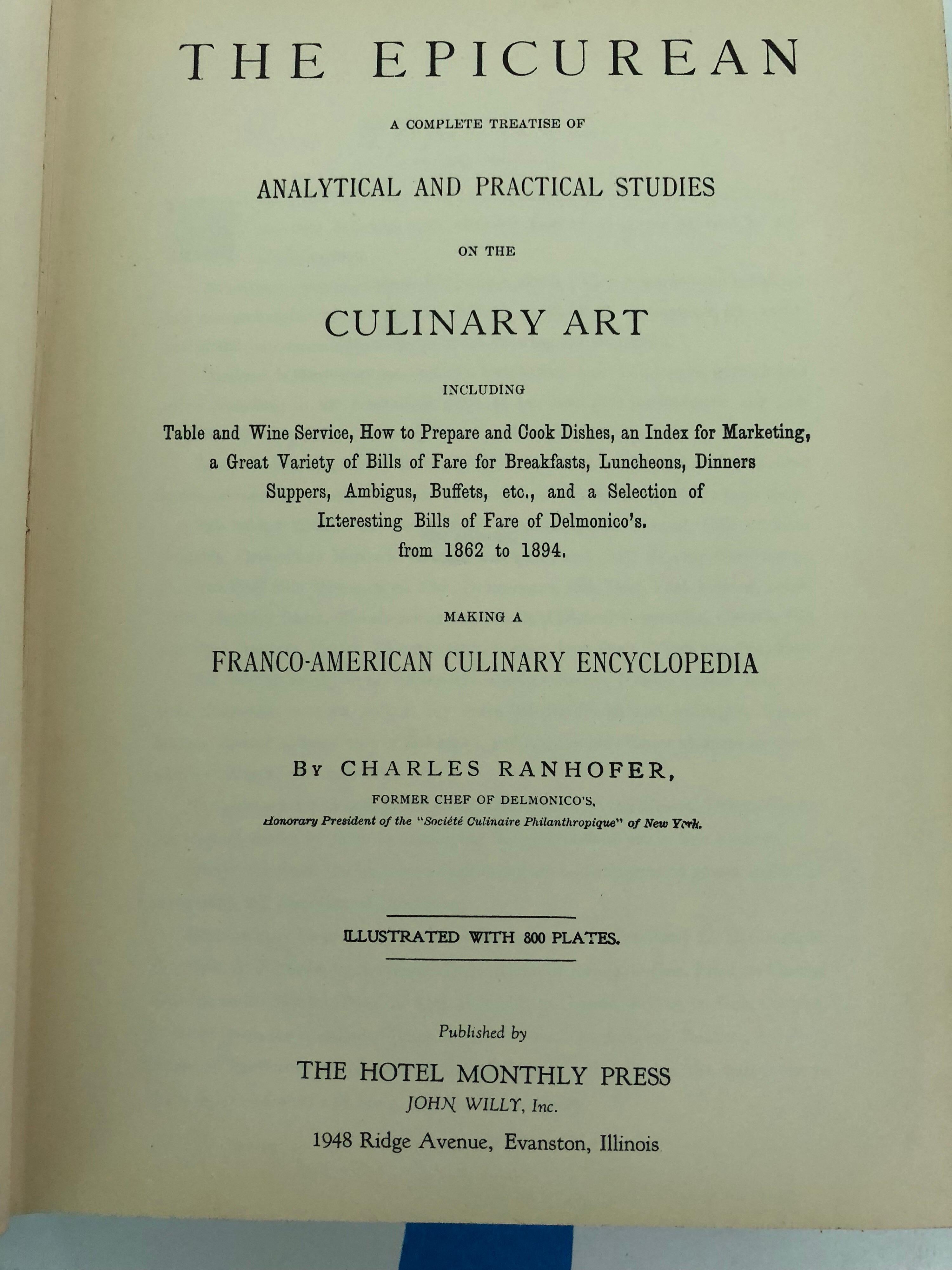 Belle Époque The Epicurean by Charles Ranhofer, Chef Delmonico’s NYC For Sale