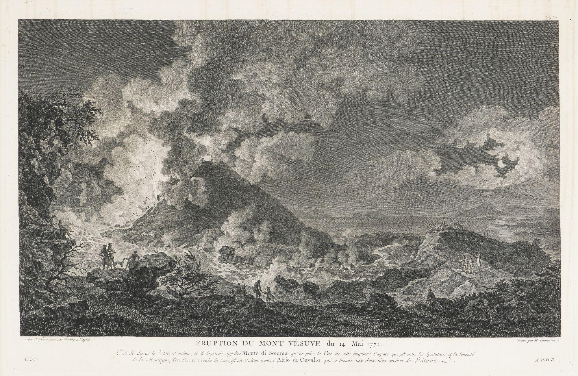 Eruption du Mont Vésuve, du 14 Mai, 1771 (Eruption des Vesuvs, 14. Mai 1771) ist ein Stich von Heinrich Guttenberg nach einem Gemälde von Pierre-Jacques Volaire.

In dieser imposanten Komposition sprudelt geschmolzene Lava aus dem Schlund des Vesuvs