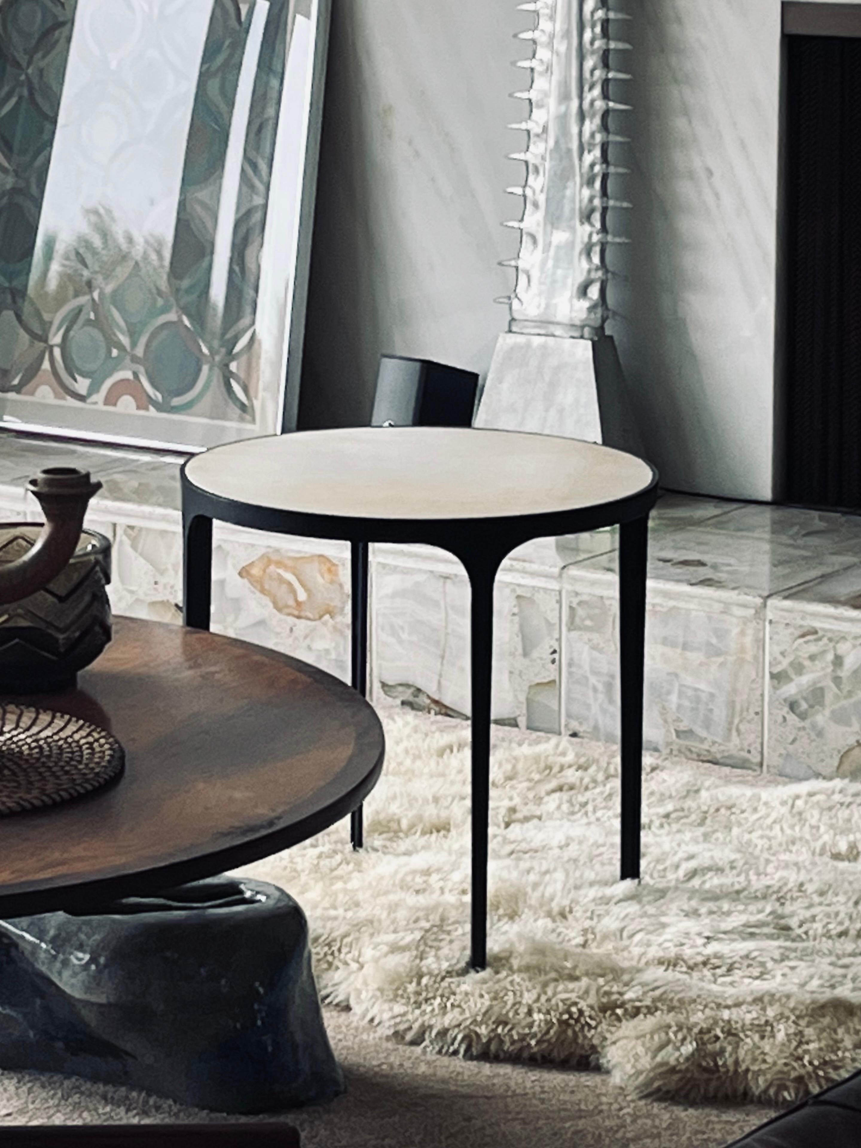 Hide The 'Esquisse' Round Parchment Side Table by Design Frères For Sale
