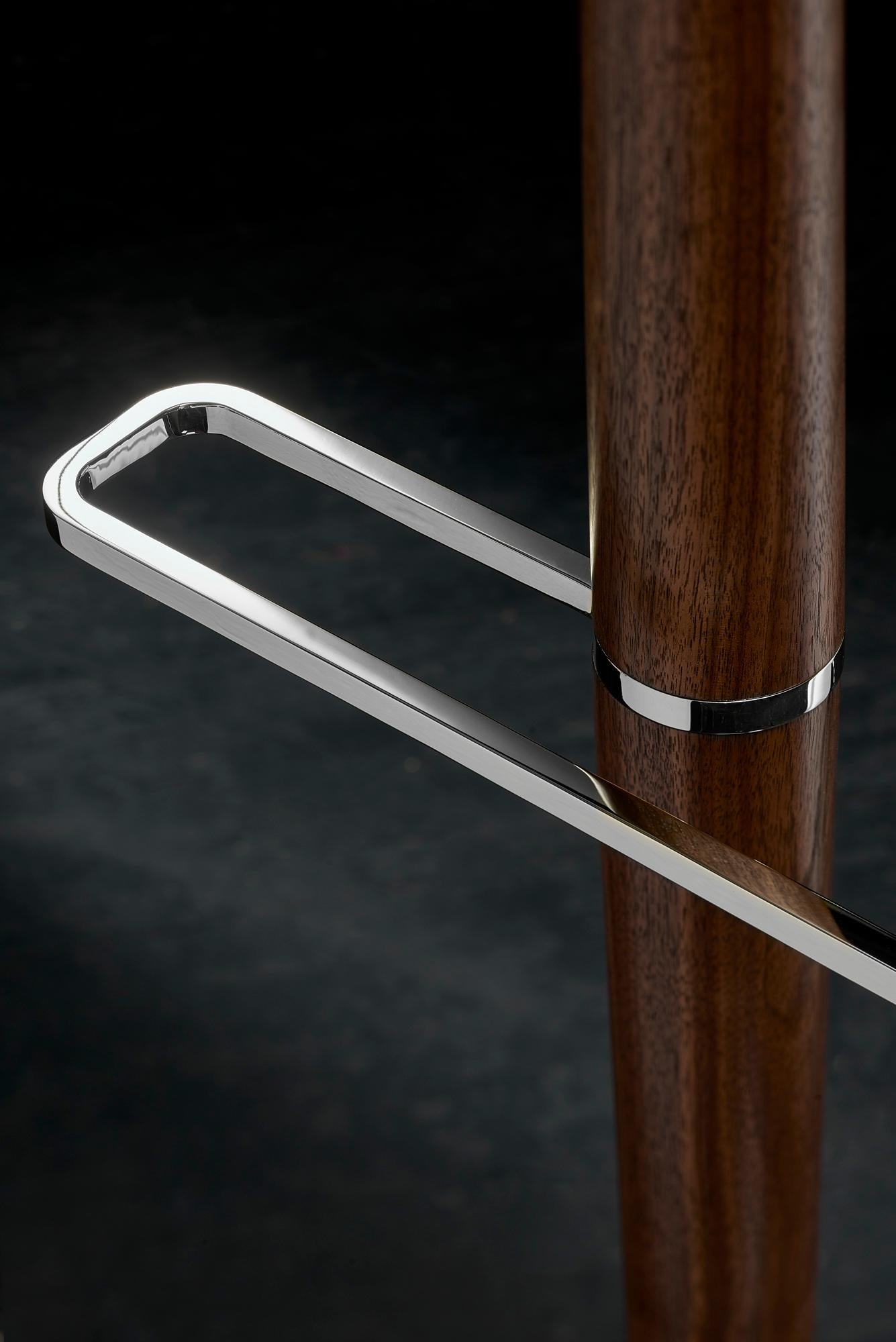 Oiled Essential Valet Stand in Stainless Steel Walnut For Sale