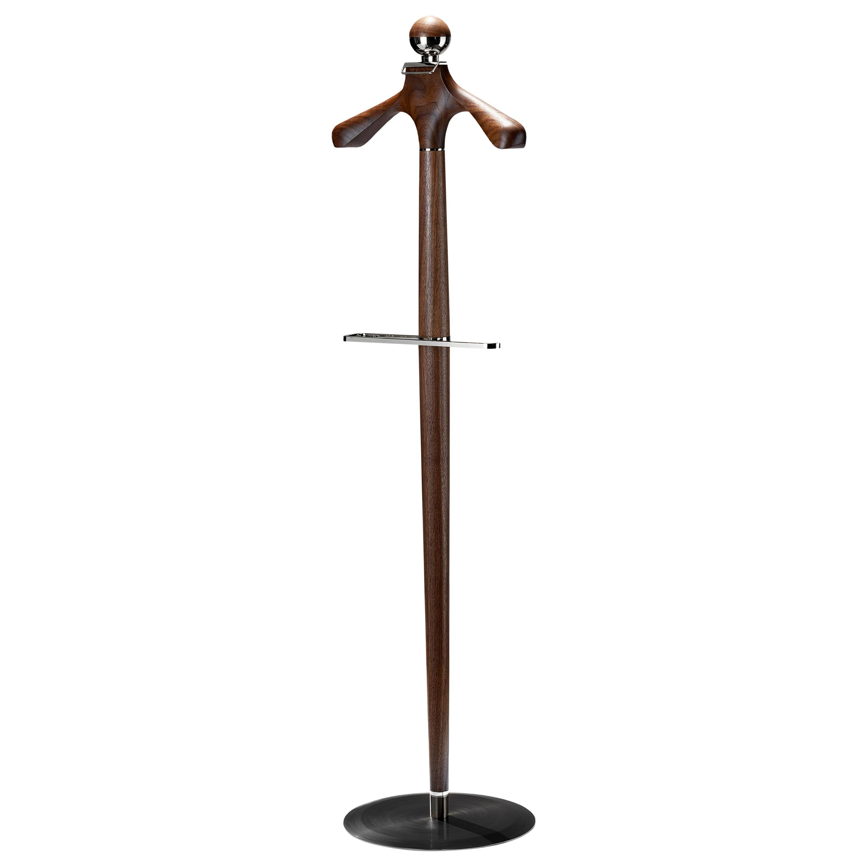 Essential Valet Stand in Stainless Steel Walnut For Sale