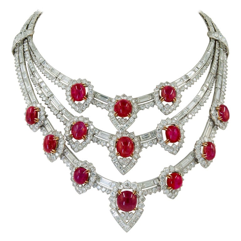 The Estee Lauder Van Cleef & Arpels Important Retro Ruby Diamond Necklace For Sale