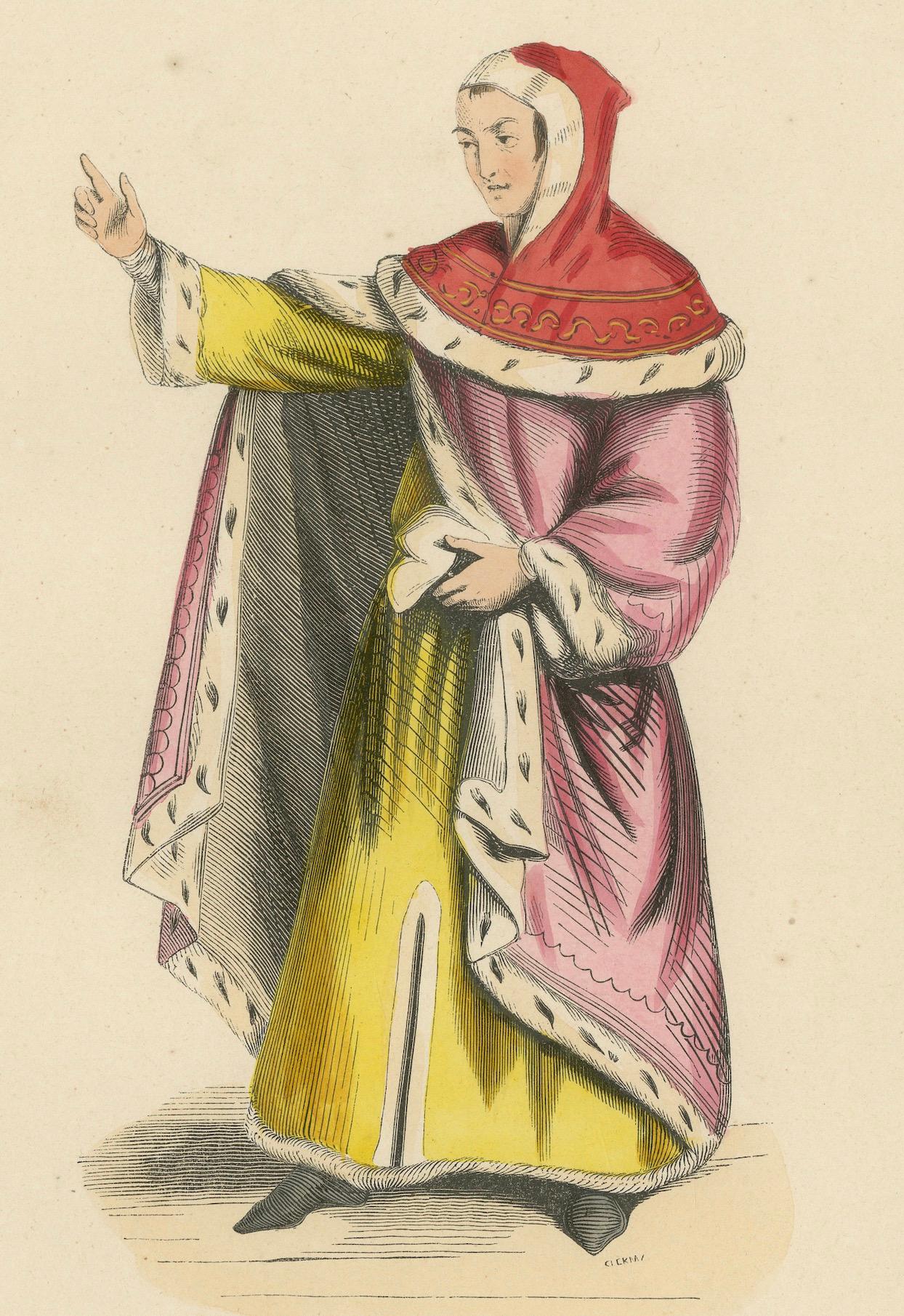 The Esteemed Jurist: A Magistrate's Robe in an Original Lithograph, 1847 In Good Condition For Sale In Langweer, NL