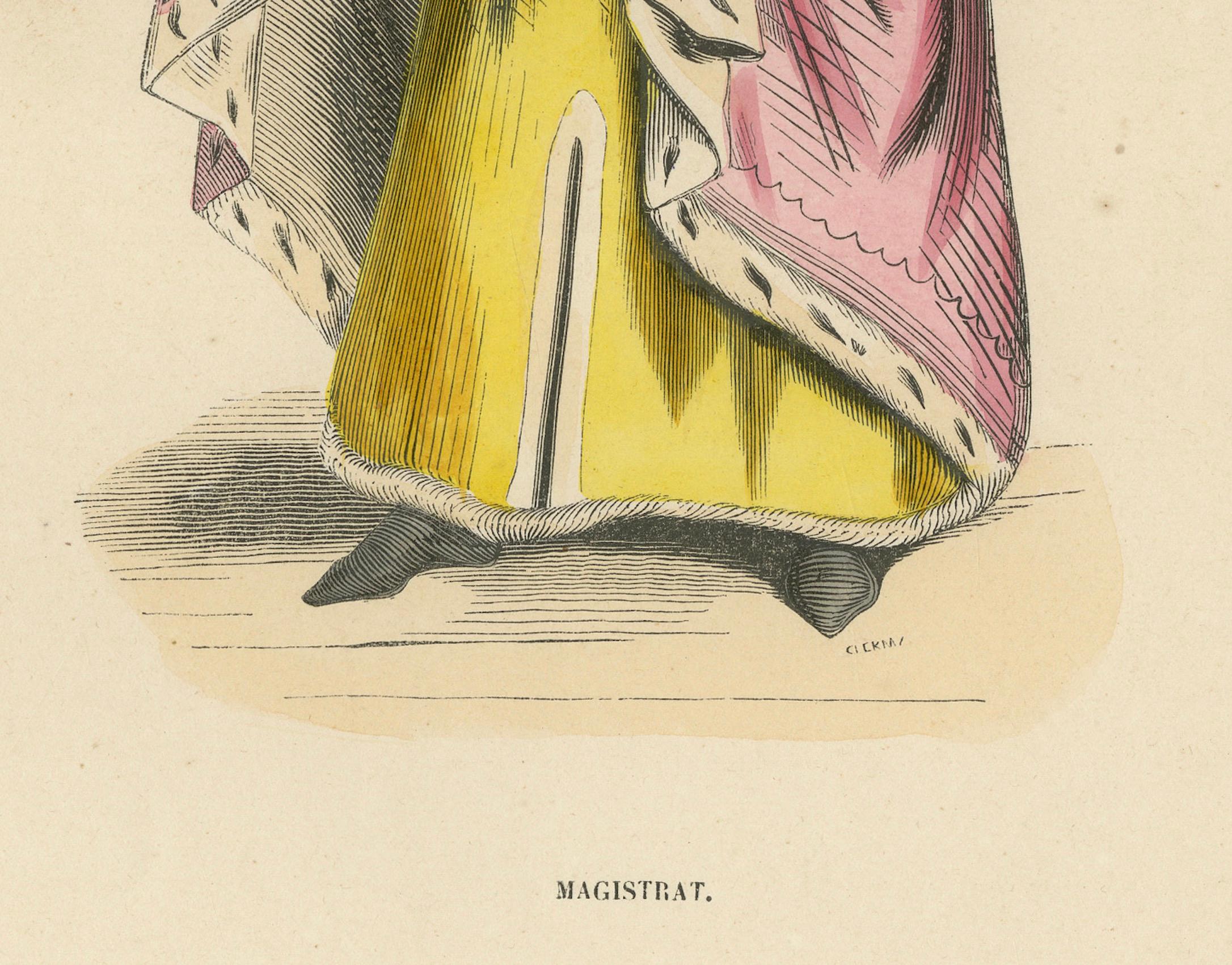 The Esteemed Jurist: A Magistrate's Robe in einer Originallithographie, 1847 (Mittleres 19. Jahrhundert) im Angebot