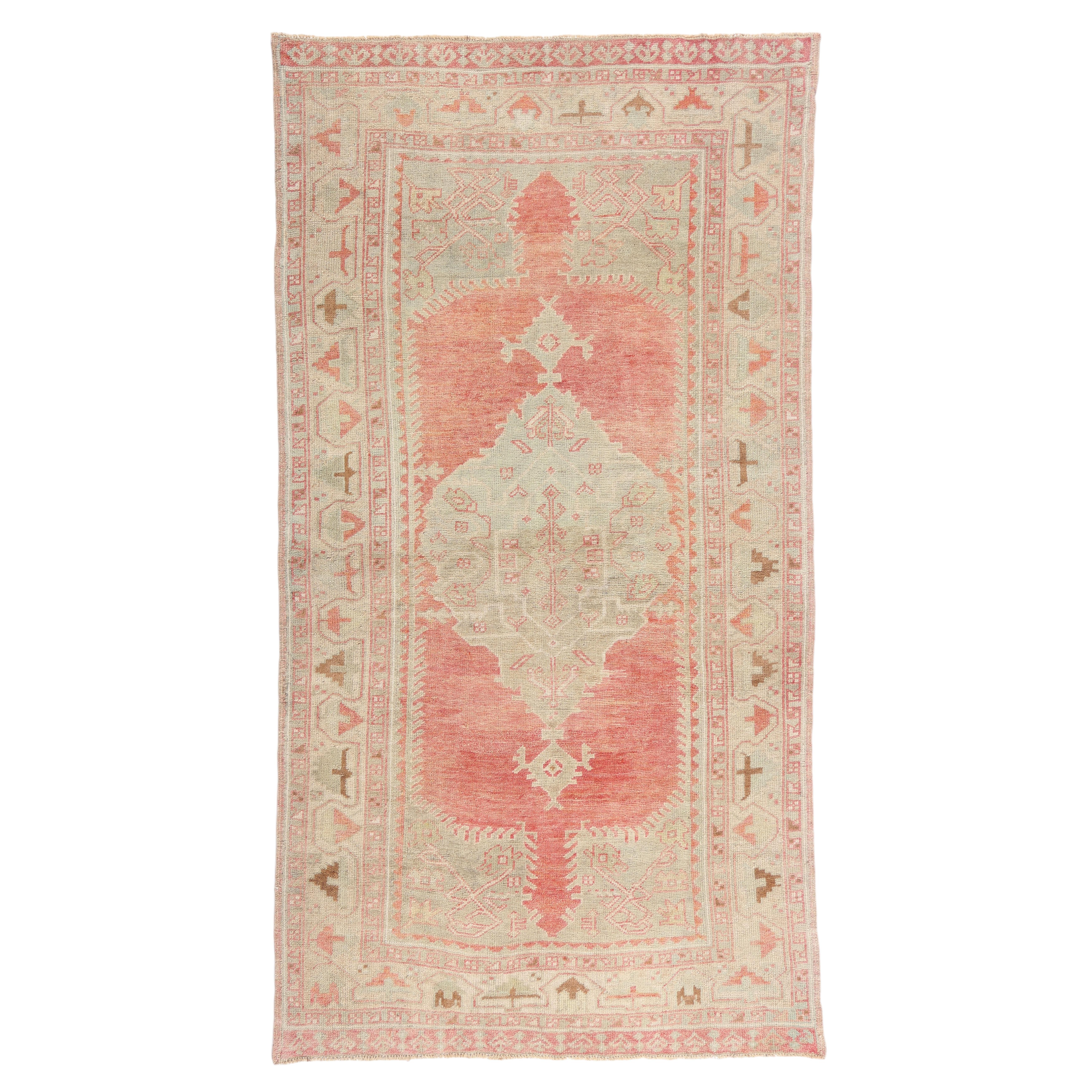 The Eternal Axis: A Vintage Turkish Oushak Masterpiece of Sacred Protection For Sale